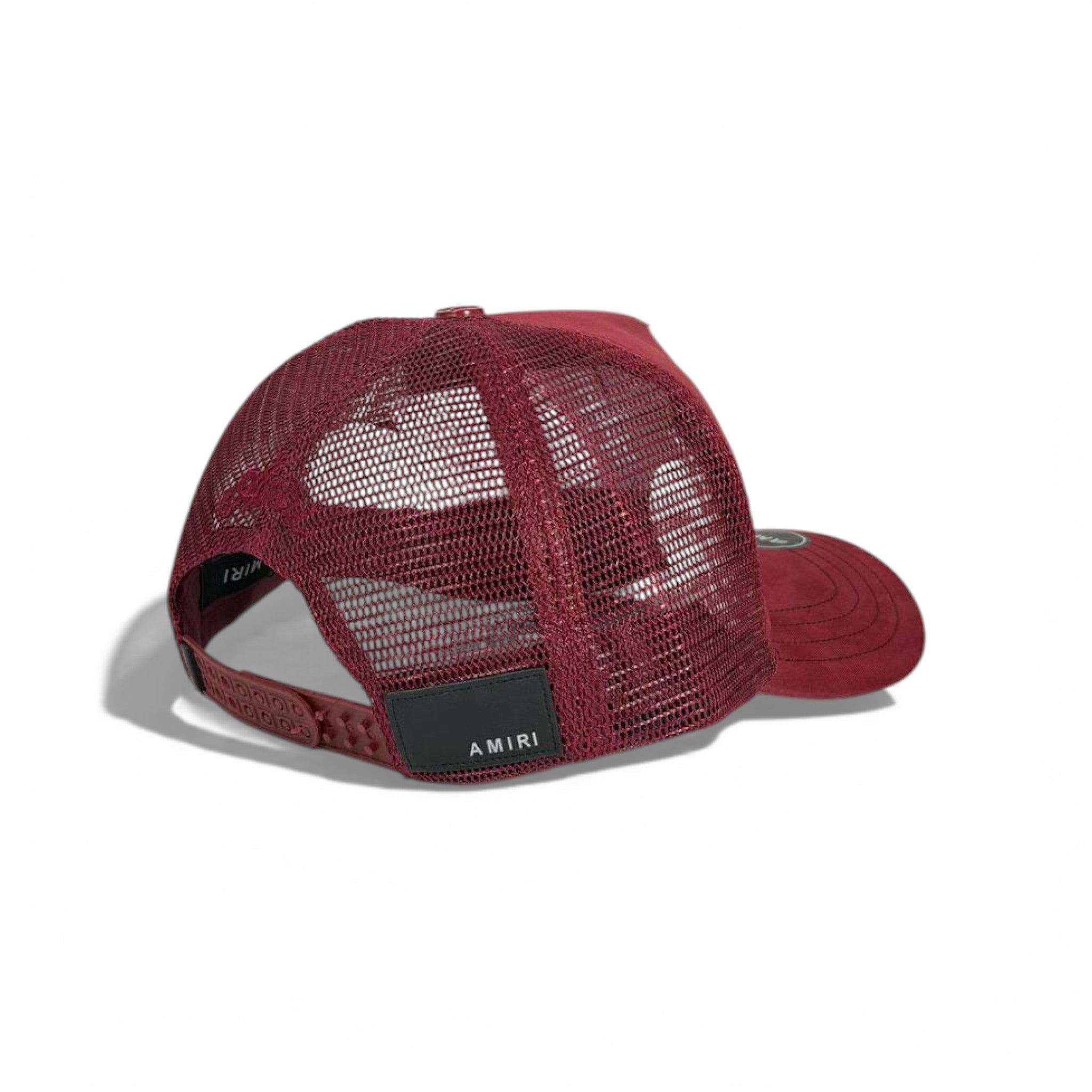 🧢 AMIRI Crystal Monogram Trucker Cap – Burgundy Red