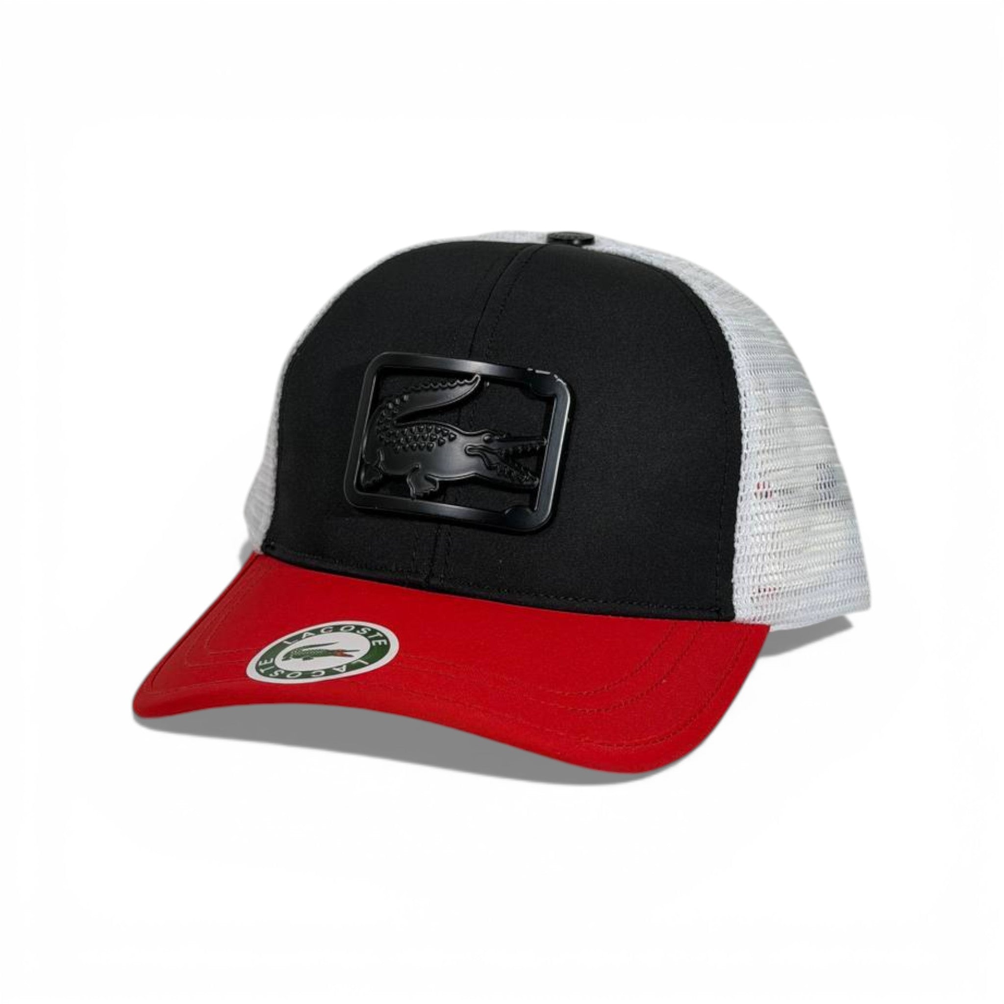 🧢 Lacoste Black, White & Red Trucker Cap – Bold Crocodile Statement 🖤❤️🐊