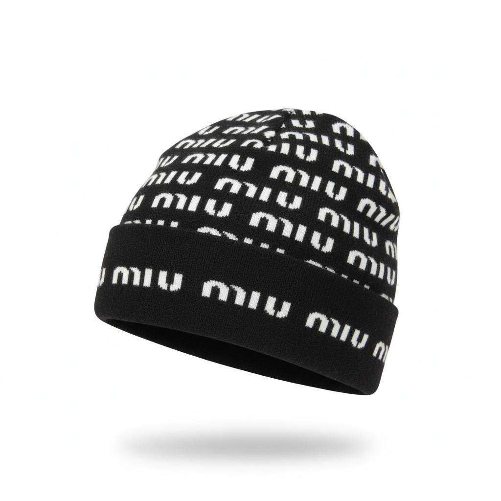🖤 MIU MIU Repeated Logo Knit Beanie – Modern Iconic Winter Style ❄️