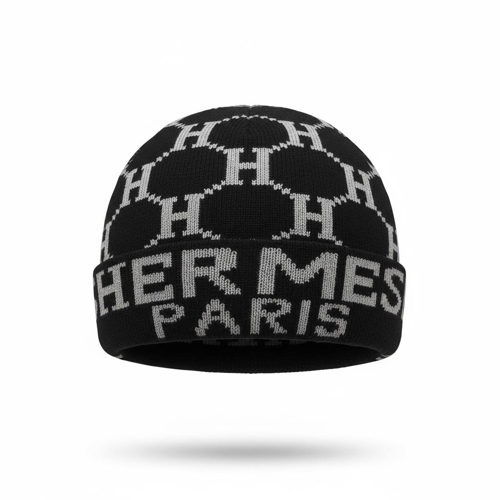 đ¤ HERMĂS Paris Monogram Knit Beanie â Bold French Winter Luxury âď¸