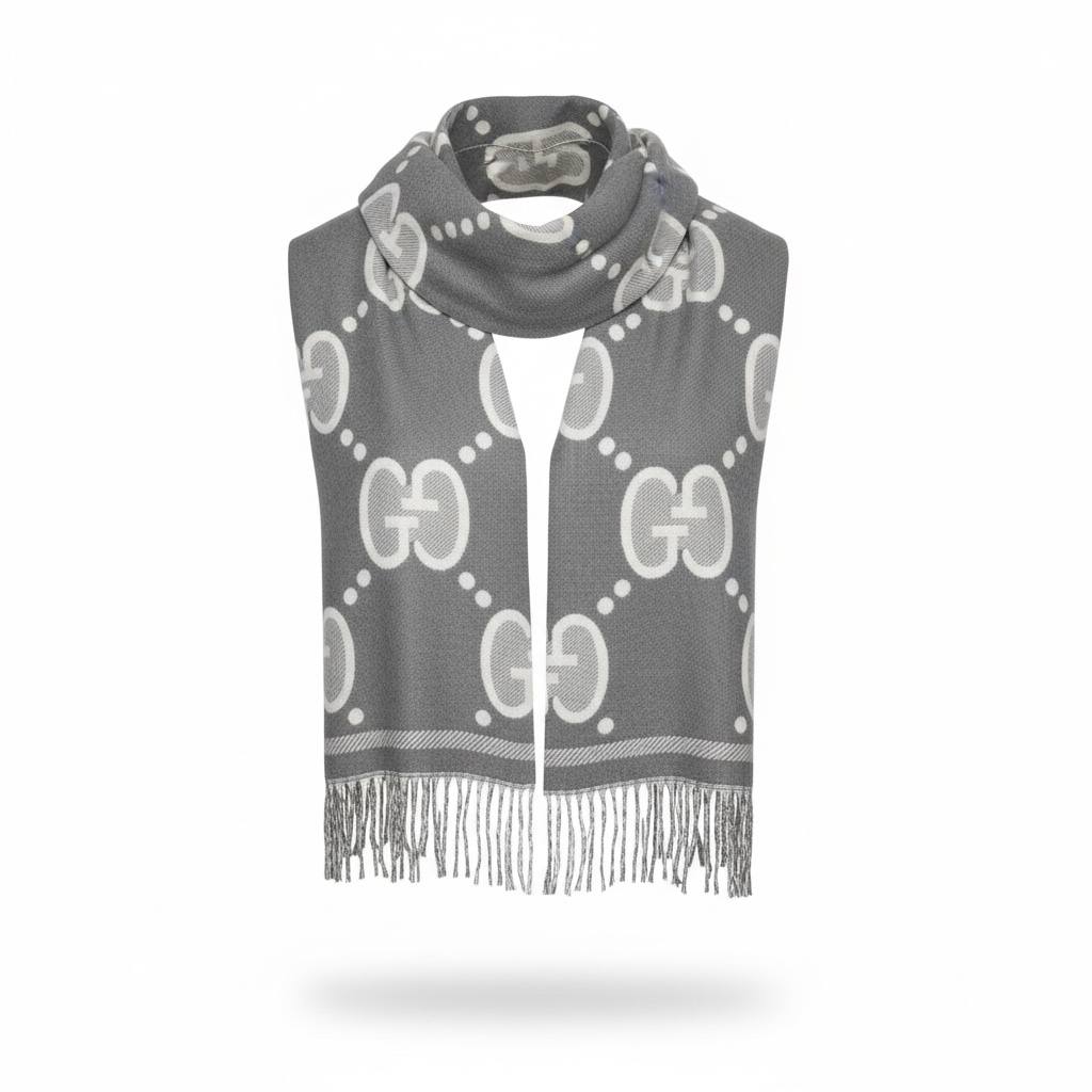 🧣 Gucci GG Double-Face Luxury Scarf – Grey & Ivory Signature Design