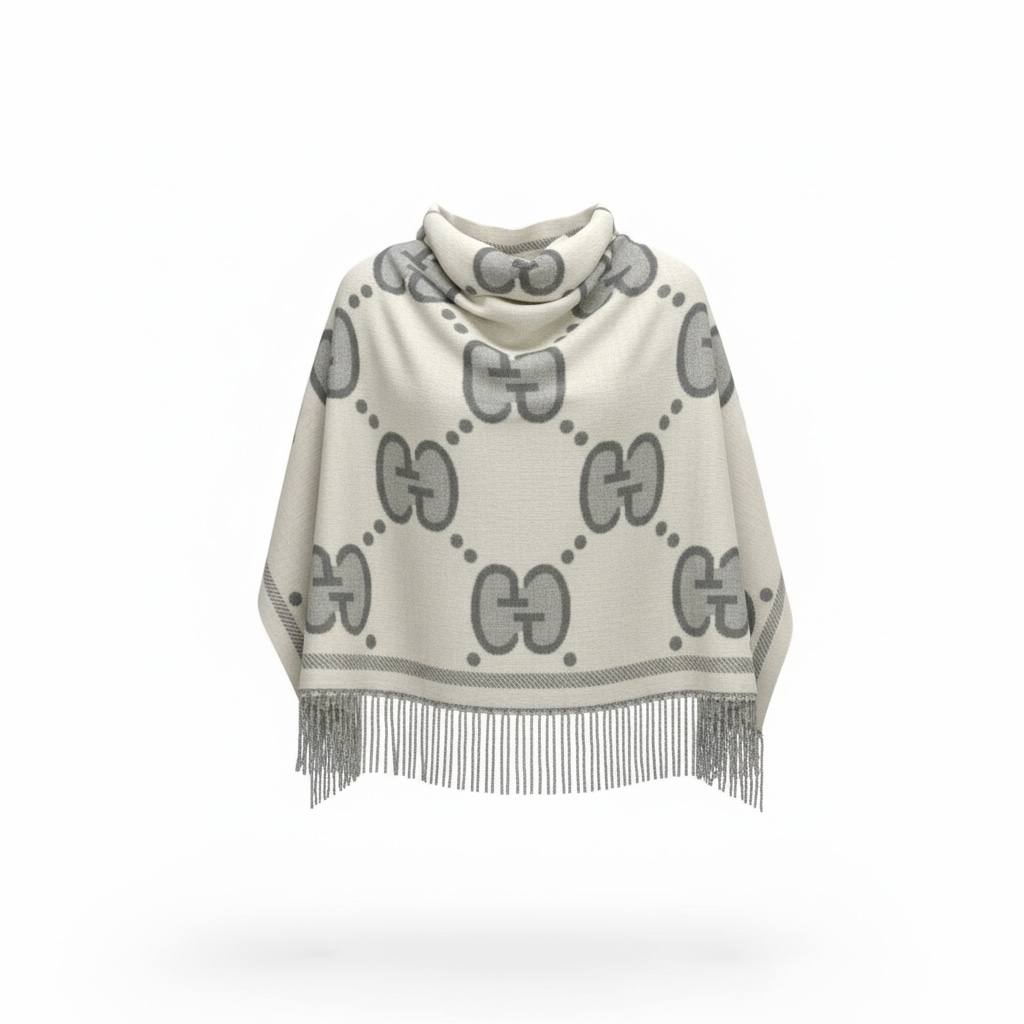 🧣 Gucci GG Double-Face Luxury Scarf – Grey & Ivory Signature Design