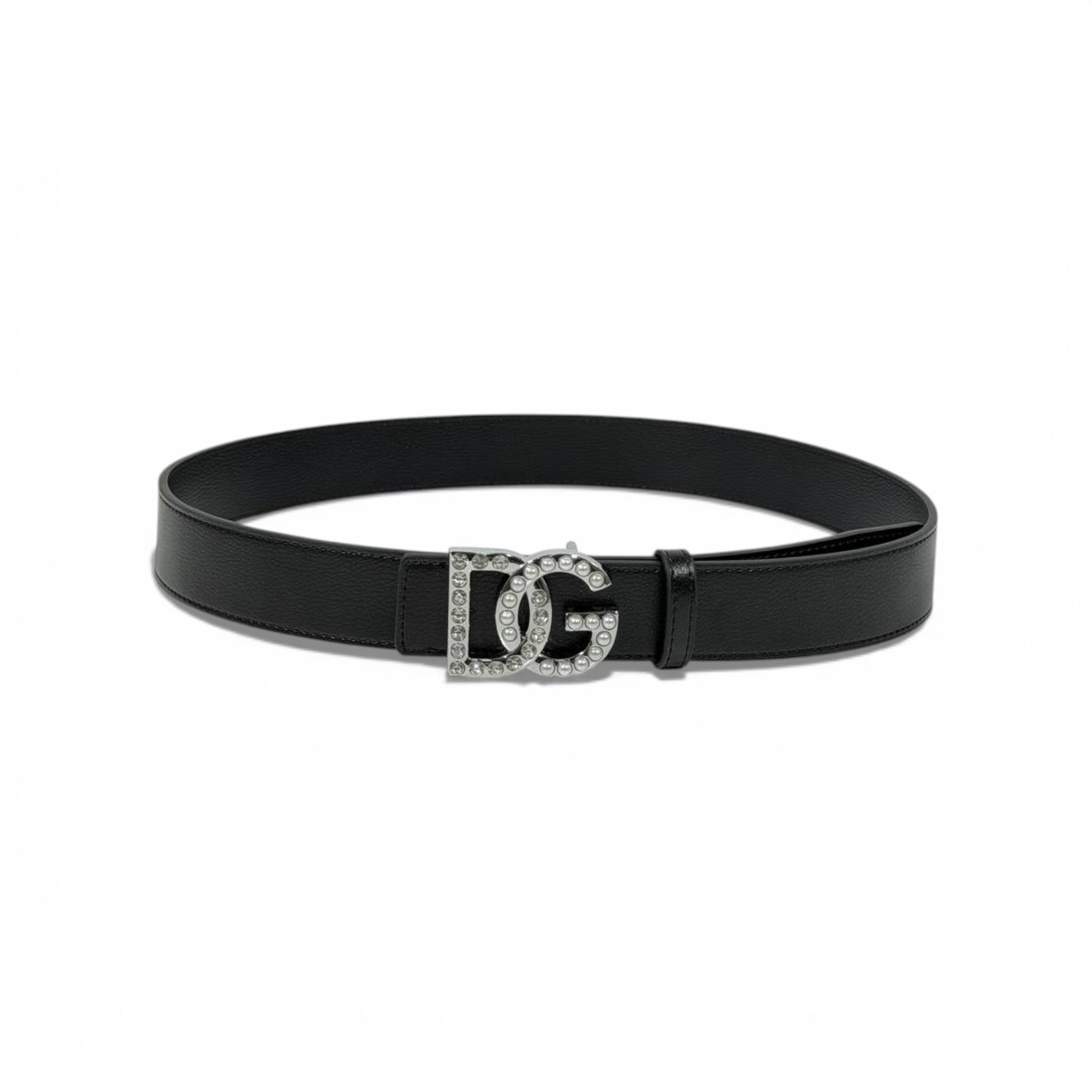 🖤 Dolce & Gabbana Black Leather Belt with Crystal DG Buckle – 115 cm | Iconic Glam Luxury ✨💎