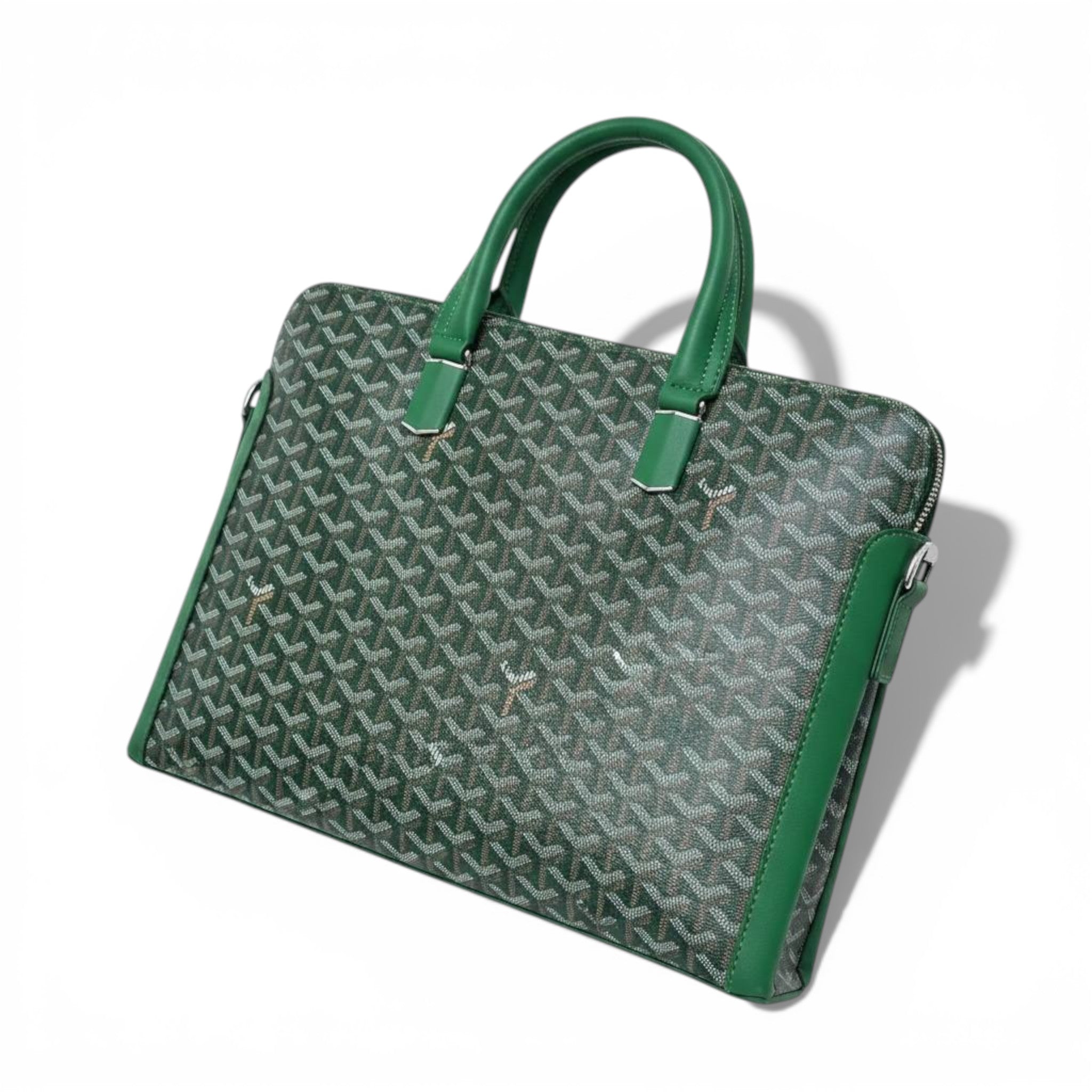 👜 Goyard Monogram Structured Tote – Grey Canvas with Green Leather | Iconic Luxury 💚✨