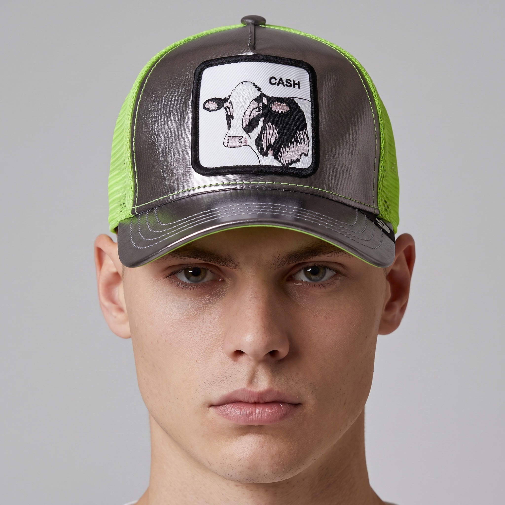 Goorin Bros Trucker Cap – Neon Green Cow Patch 🐄🧢