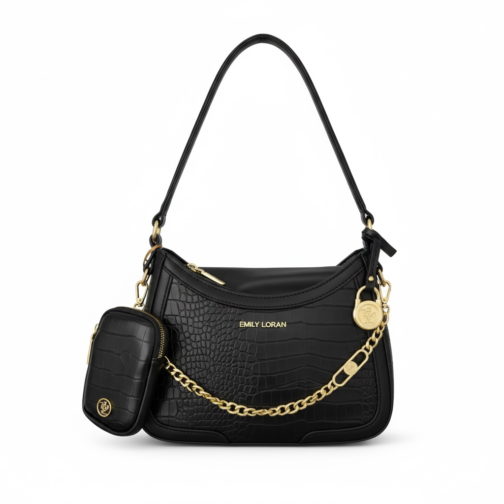 EMILY LORAN Croc Shoulder Bag π€β¨ | Gold Chain Luxury Statement
