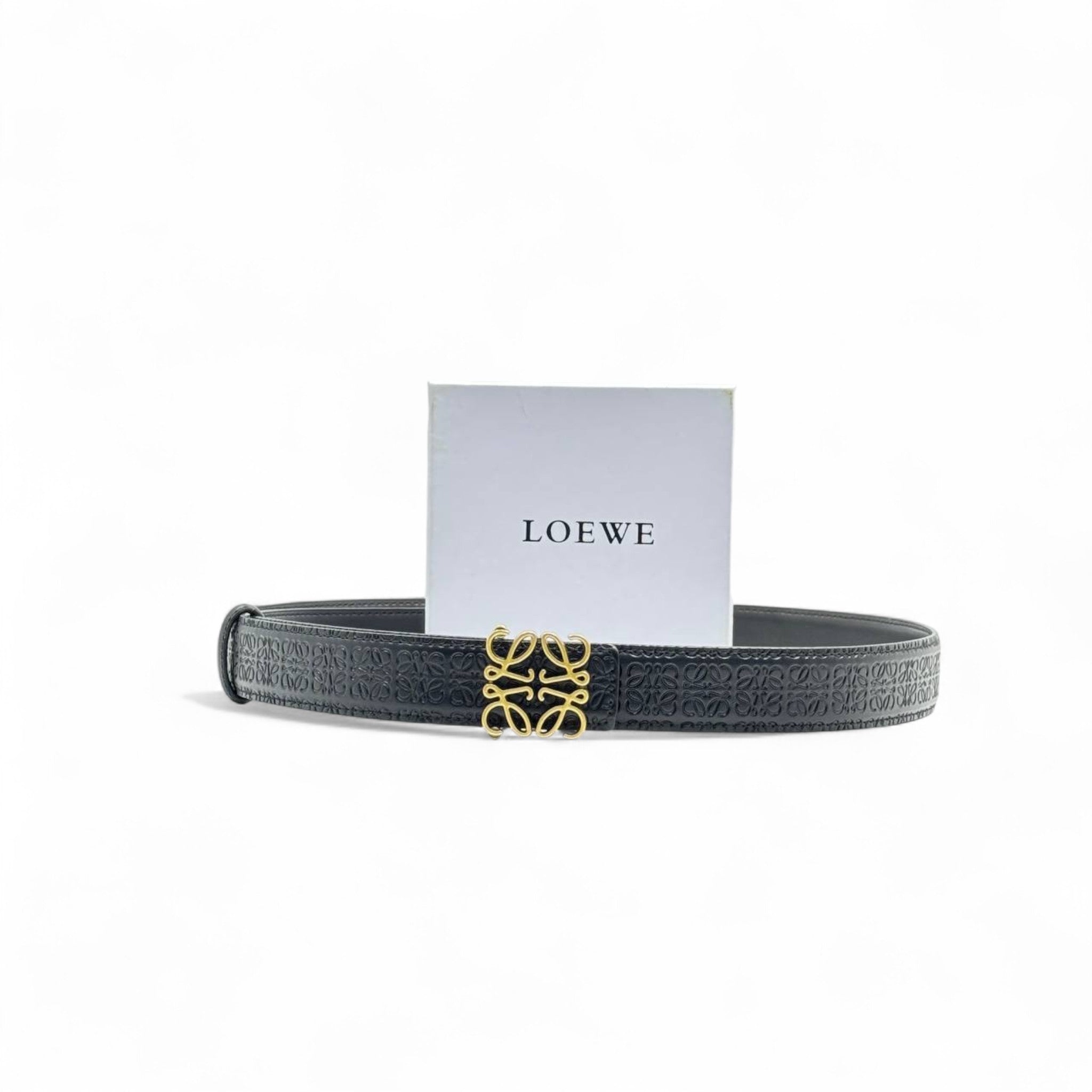 Loewe Black Embossed Belt đź–¤ Gold Anagram Buckle | 125cm | With Box