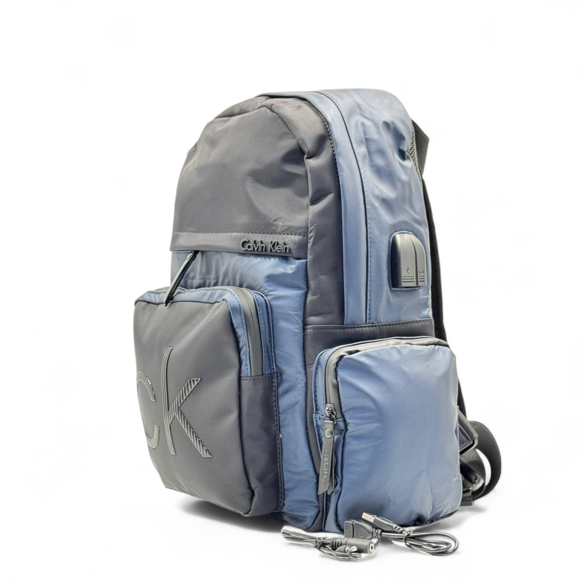 Calvin Klein Blue & black Nylon Backpack with USB Charging Port 🔌 | CK Logo