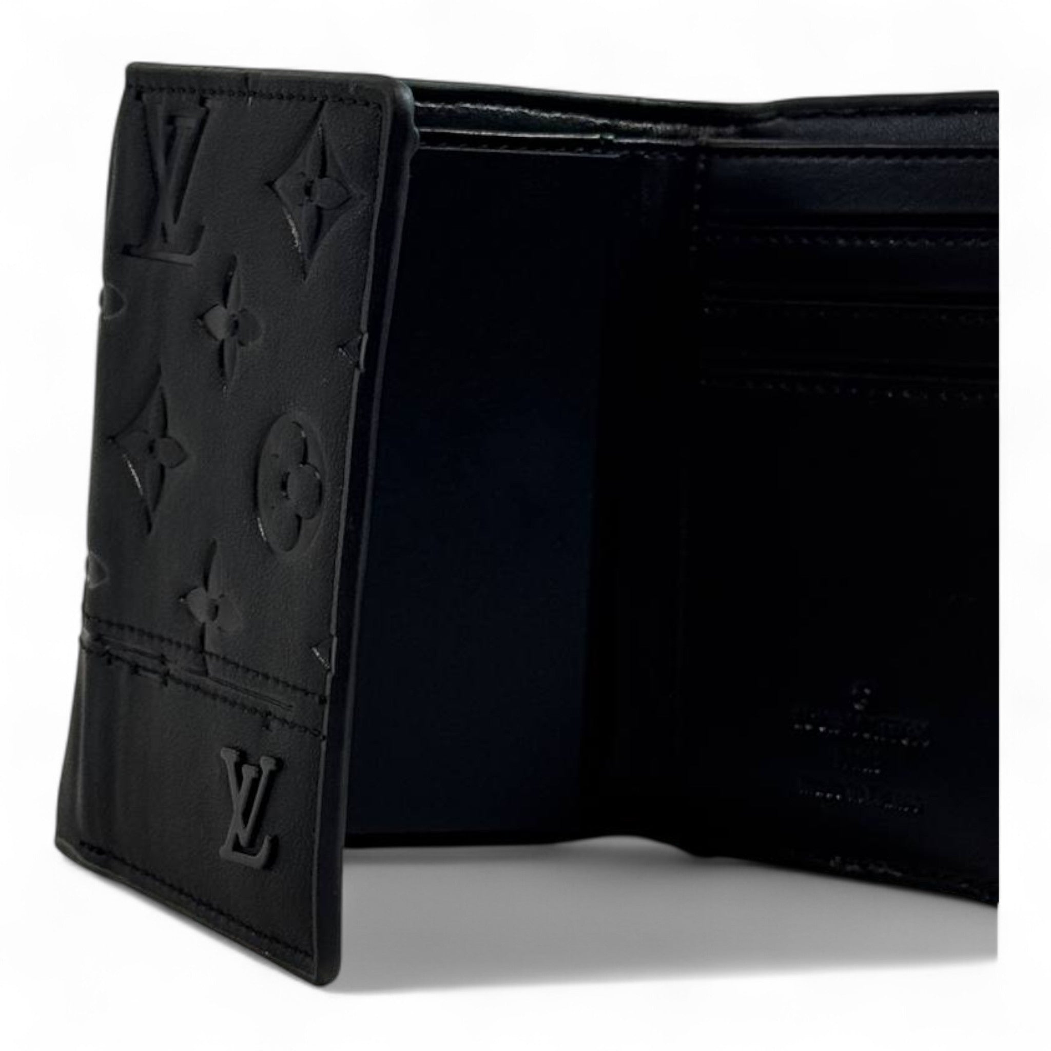 π€ Louis Vuitton Monogram Embossed Trifold Wallet β Midnight Black Edition β‘