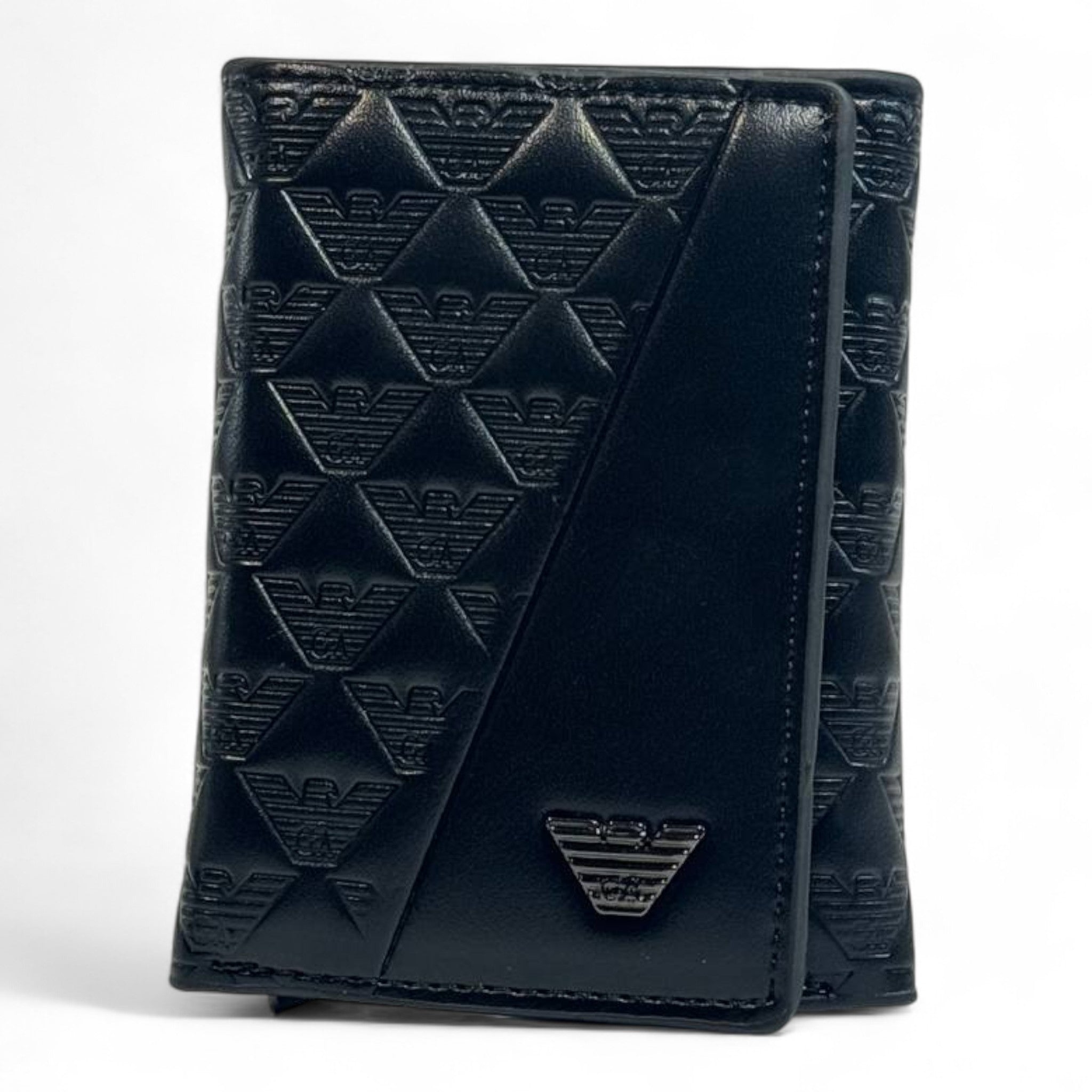 Emporio Armani Dual-Texture Trifold Wallet β Jet Black Edition