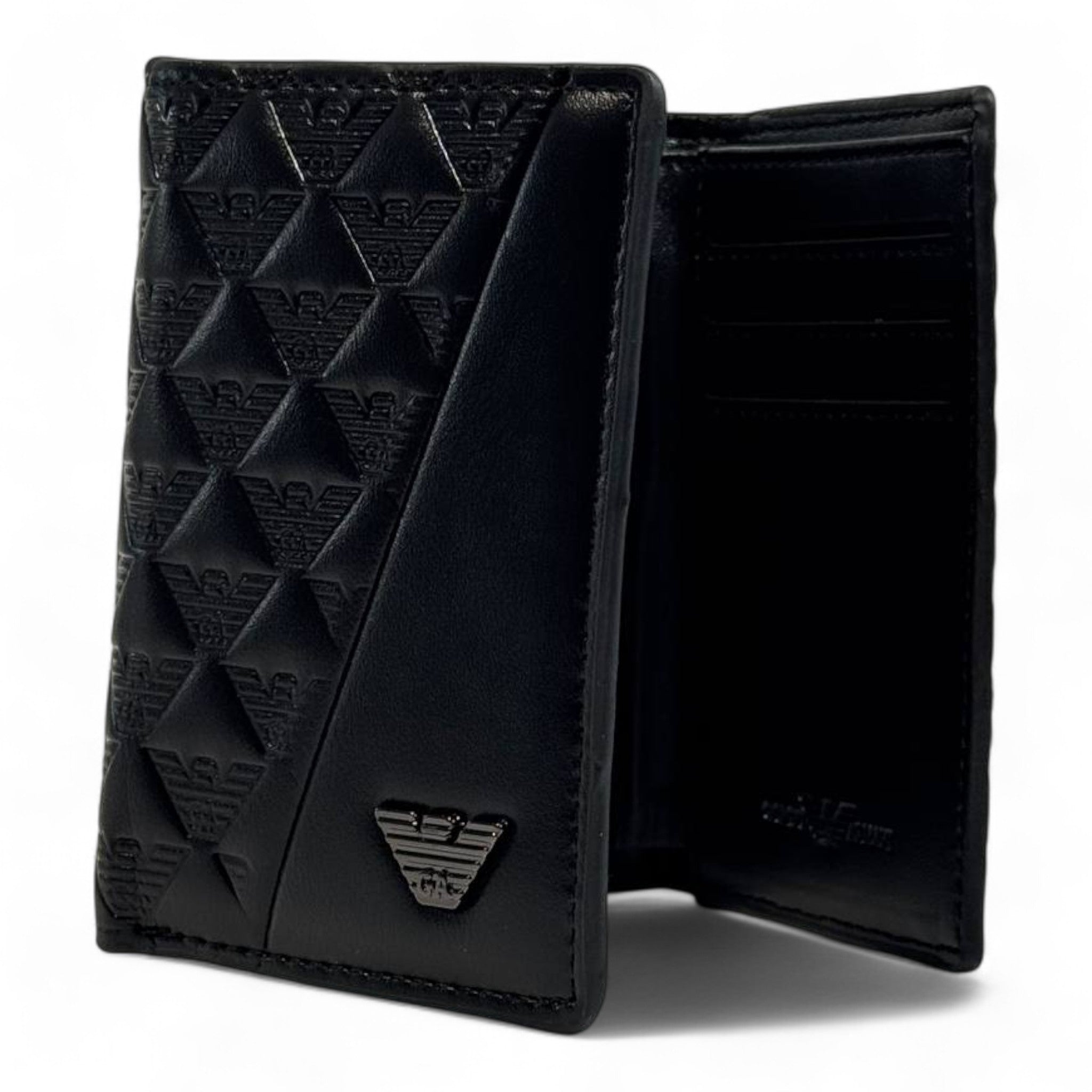 Emporio Armani Dual-Texture Trifold Wallet β Jet Black Edition