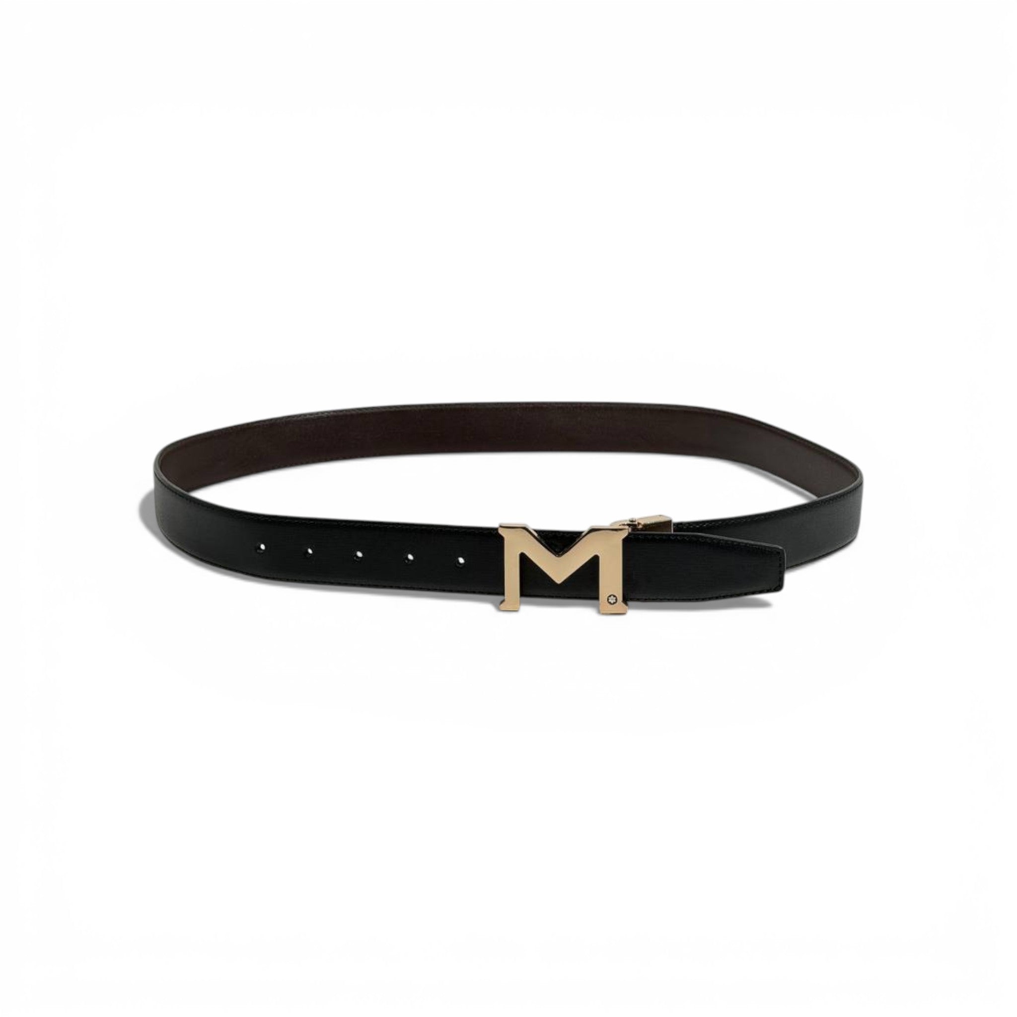 🖤 Montblanc Leather Belt with Gold “M” Buckle – 110 cm | Iconic Luxury Style ✨