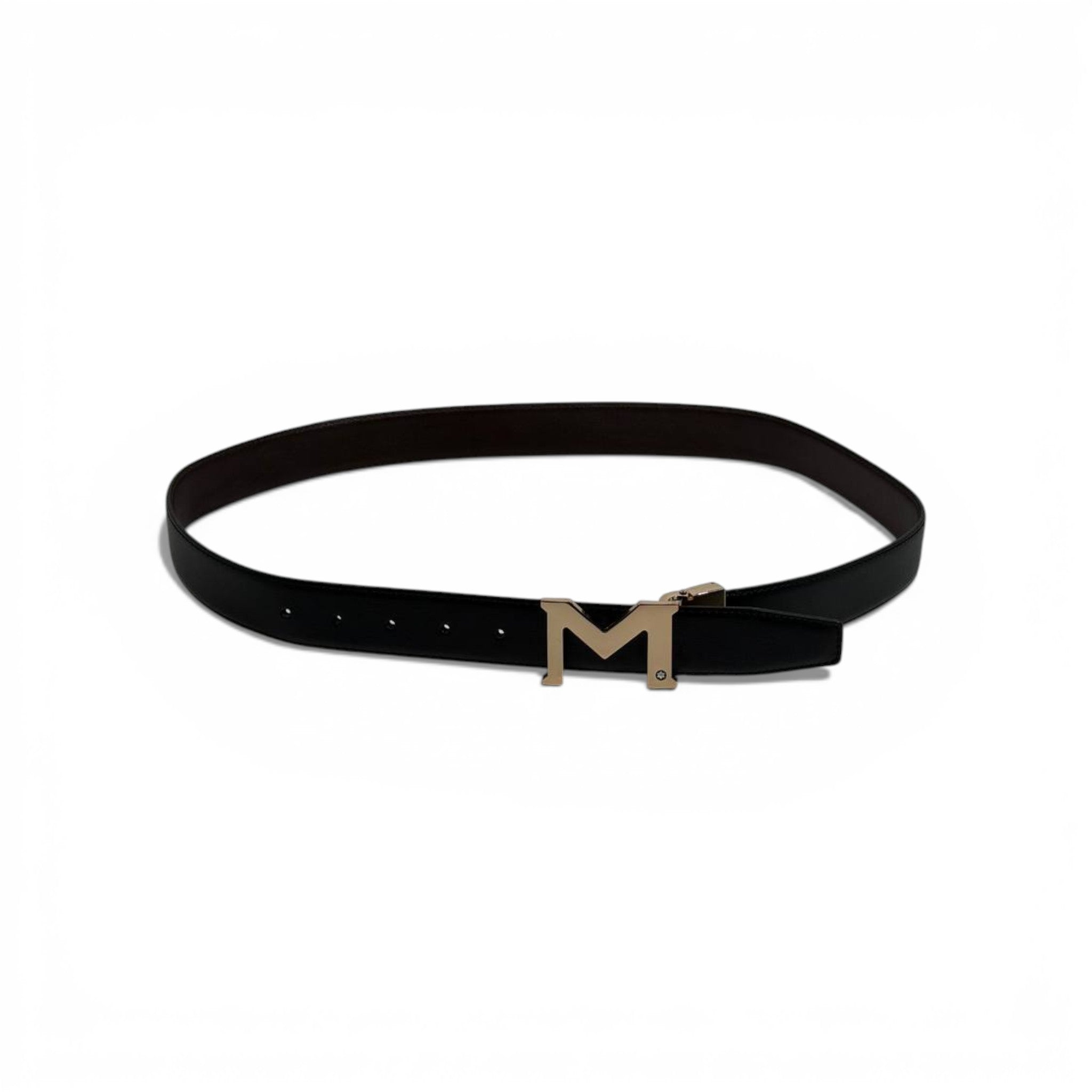 🖤 Montblanc Leather Belt with Gold “M” Buckle – 110 cm | Iconic Luxury Style ✨