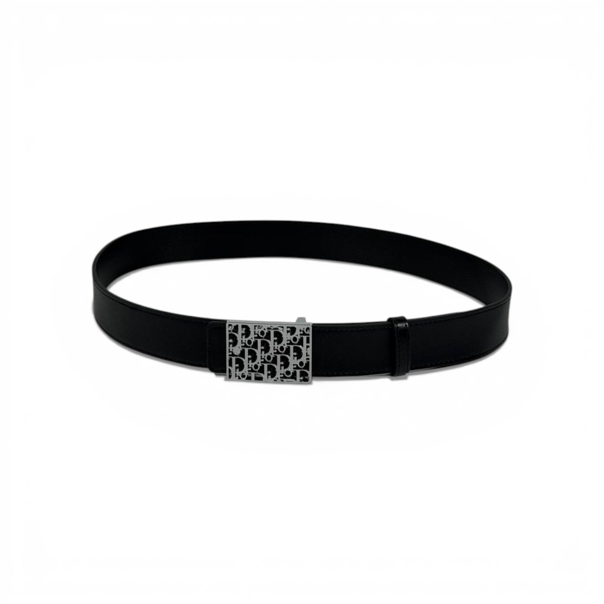 🖤 Dior Leather Belt with Silver Monogram Buckle – 115 cm | Signature Elegance ✨