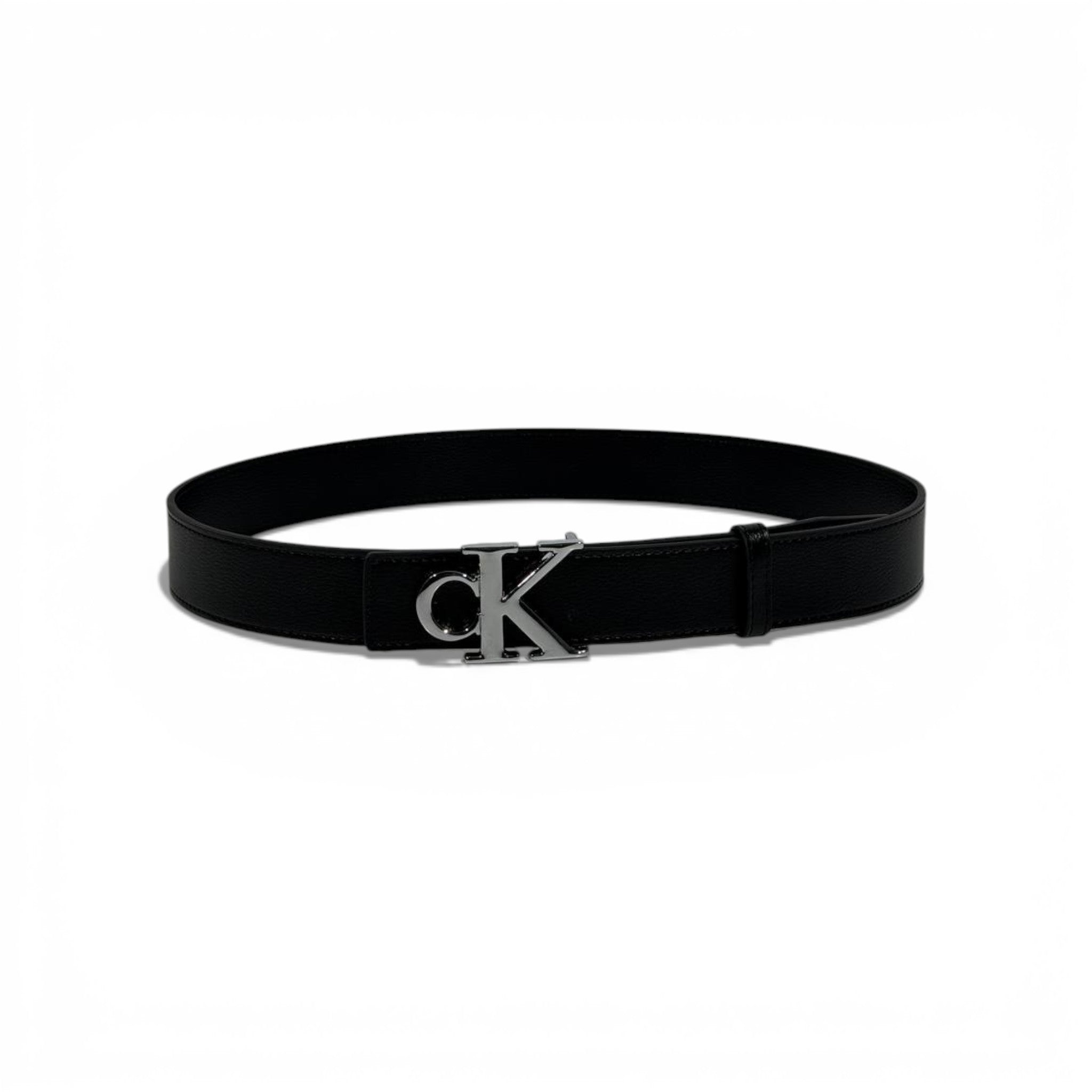 š¤ Calvin Klein Black Leather Belt with Silver CK Buckle-110 | Timeless Minimalism āØ