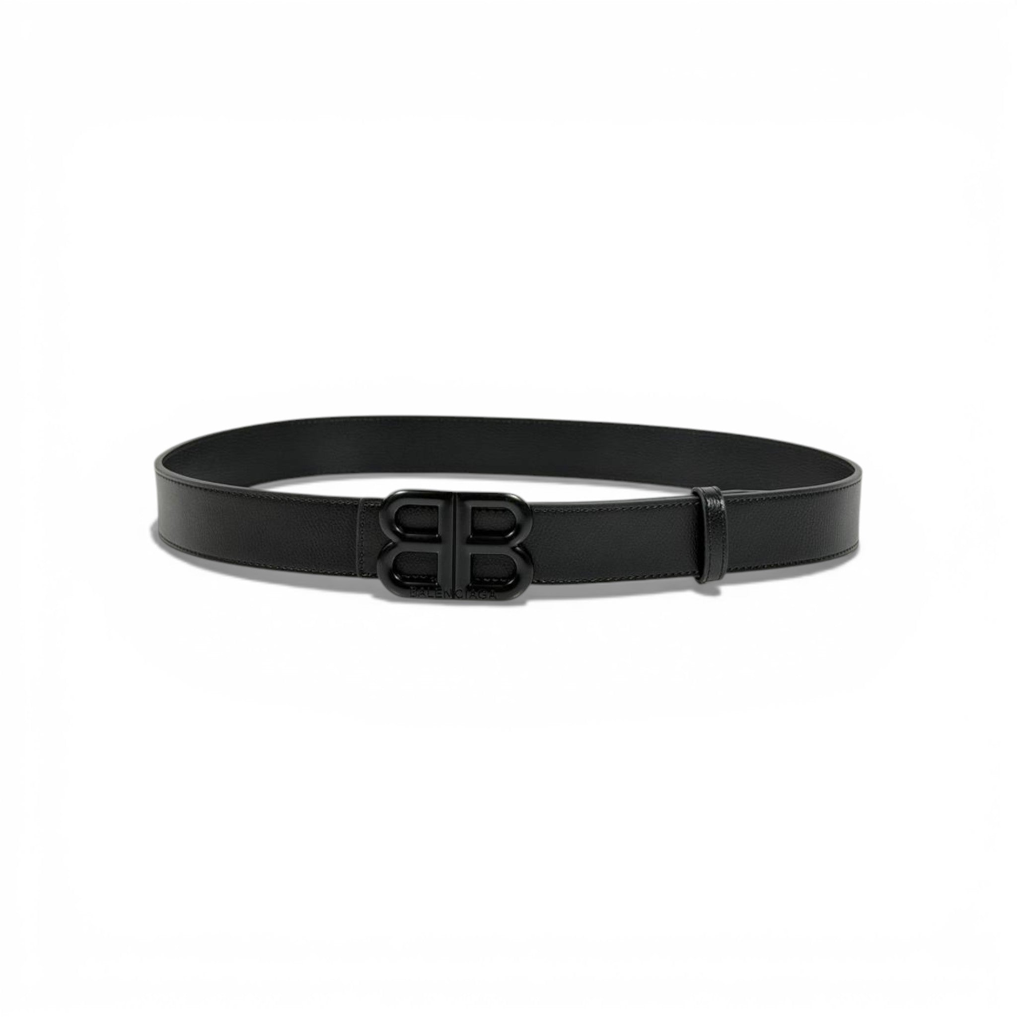 ✨ Balenciaga Black Leather Belt BB Logo Buckle 120cm Luxury Men’s Accessory