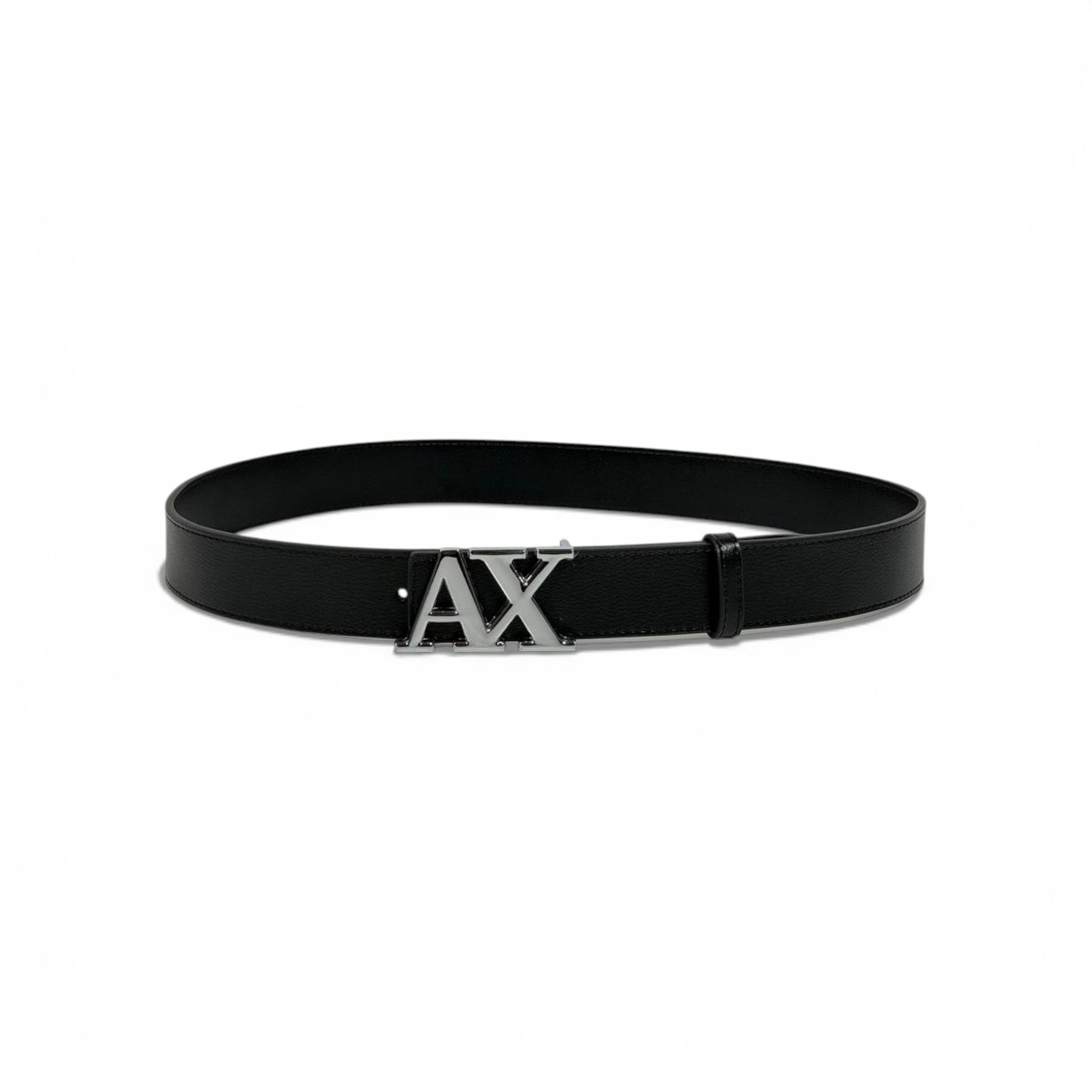 🖤 Armani Exchange AX Black Leather Belt Silver Logo Buckle 110 cm Men’s Belt