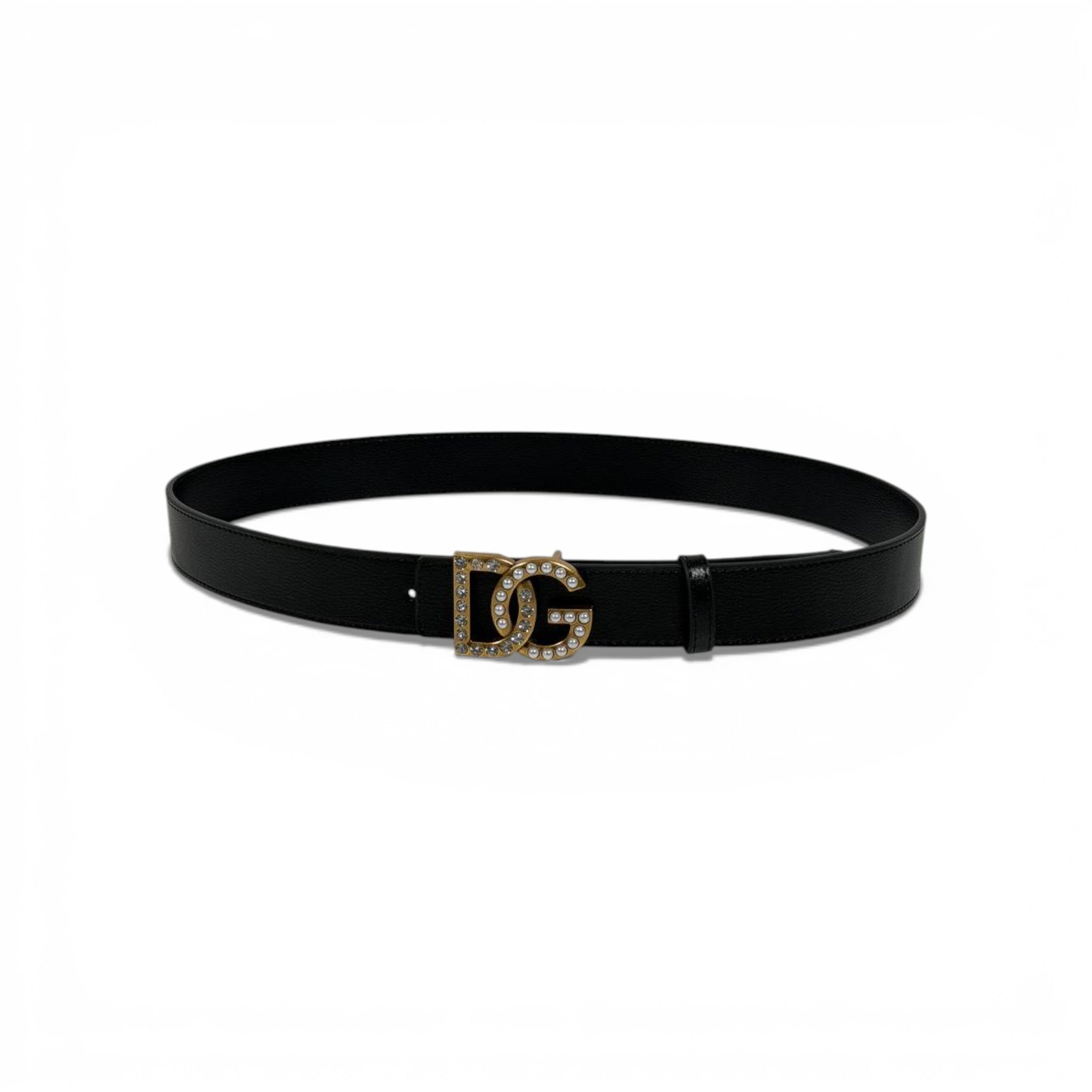 🖤 Dolce & Gabbana Black Leather Belt Gold Crystal DG Buckle 120cm Luxury Men’s Belt