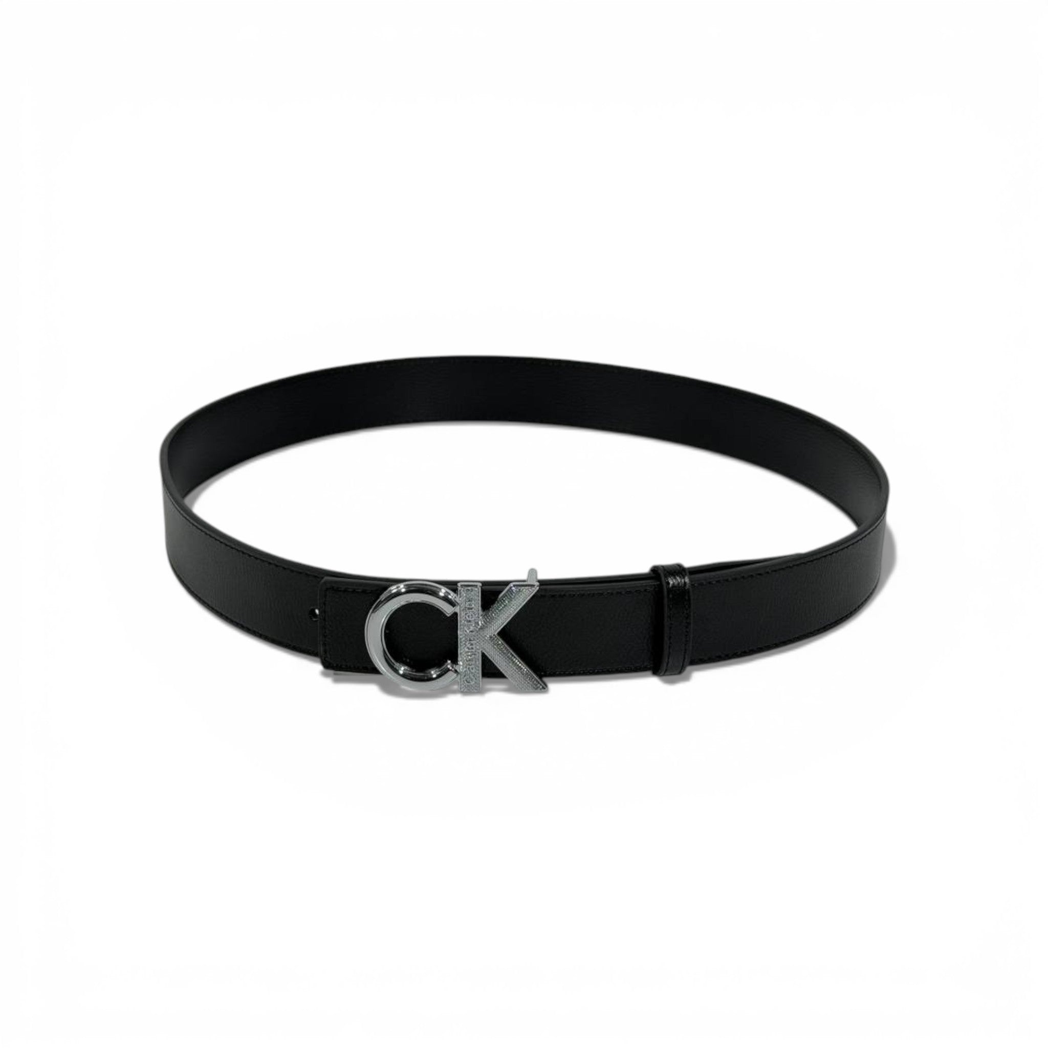🖤 Calvin Klein Black Leather Belt CK Silver Buckle 110cm | Luxury Men’s Belt