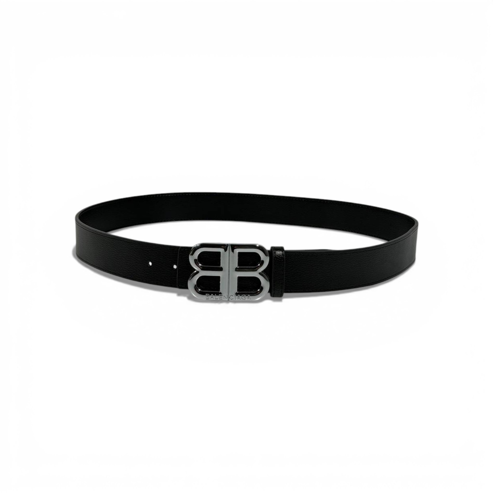 🖤 Balenciaga BB Black Leather Belt Silver Buckle 120cm | Luxury Men’s Belt