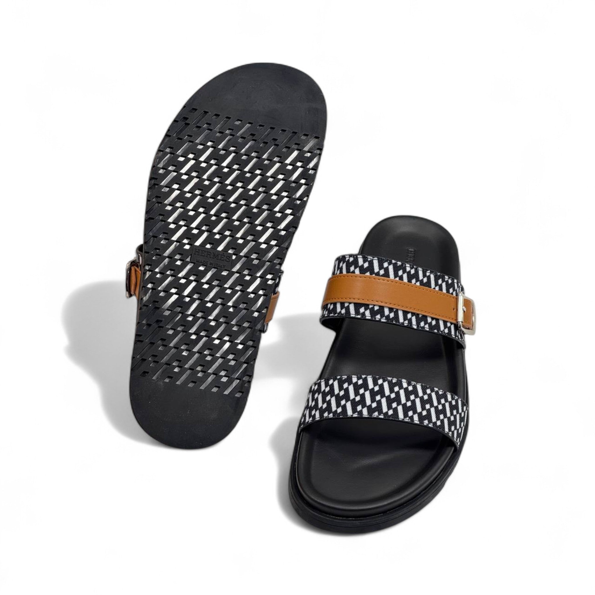 Hermès Men's Double Strap Sandals – Black & Tan Elegance