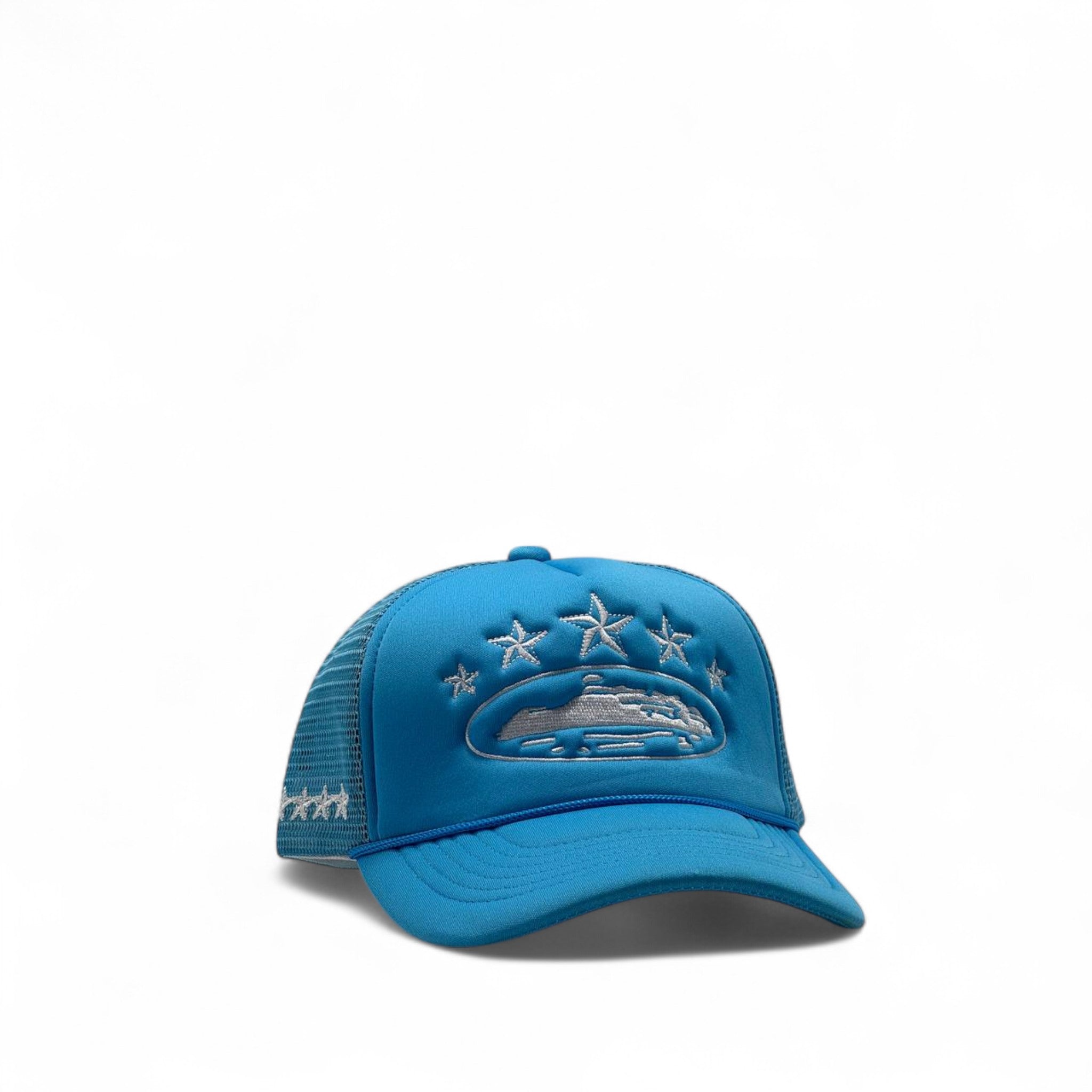 Corteiz Tank Trucker Cap – Sky Blue Storm Edition