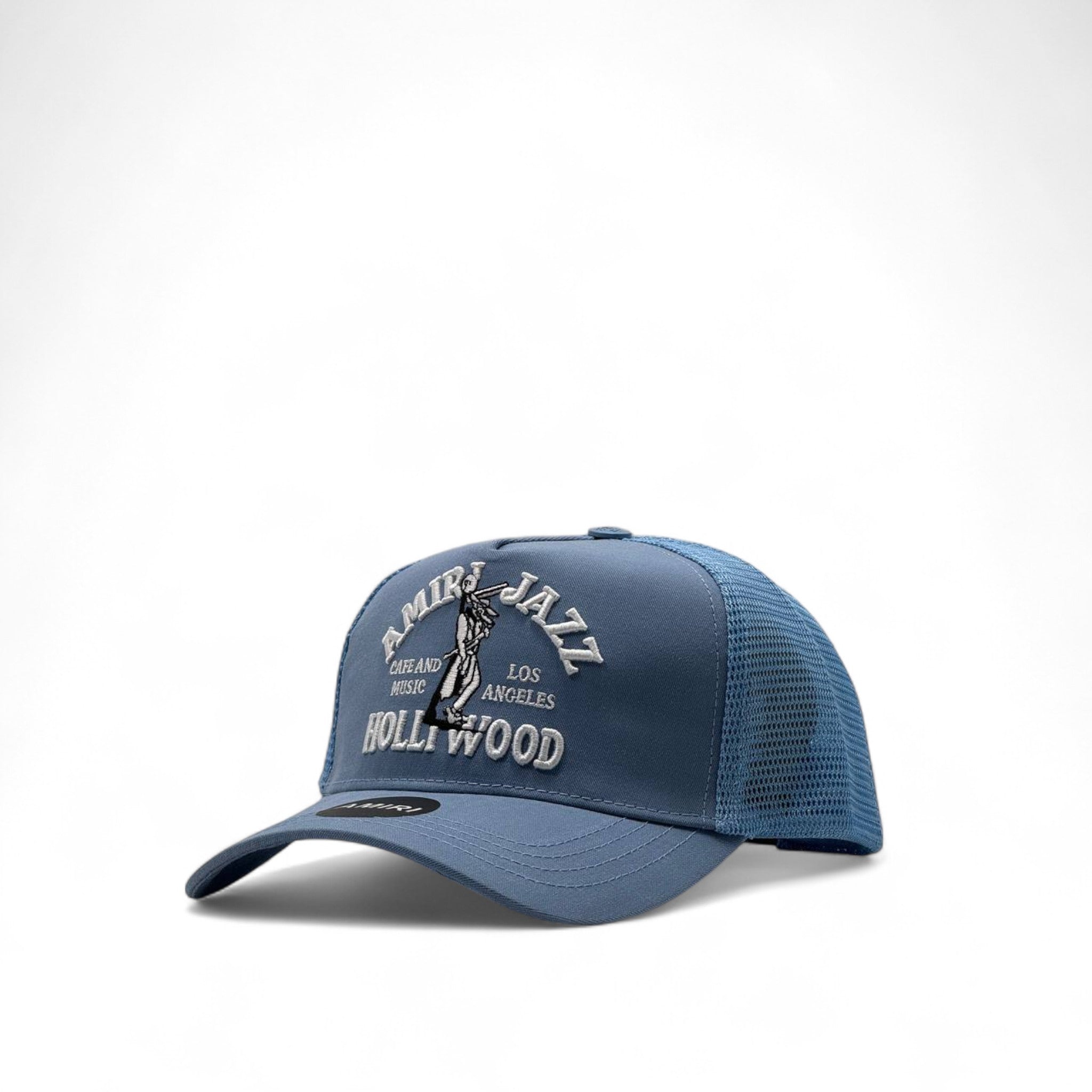 Amiri Jazz CafΓ© Hollywood Trucker Cap β Blue Melody Edition π·π