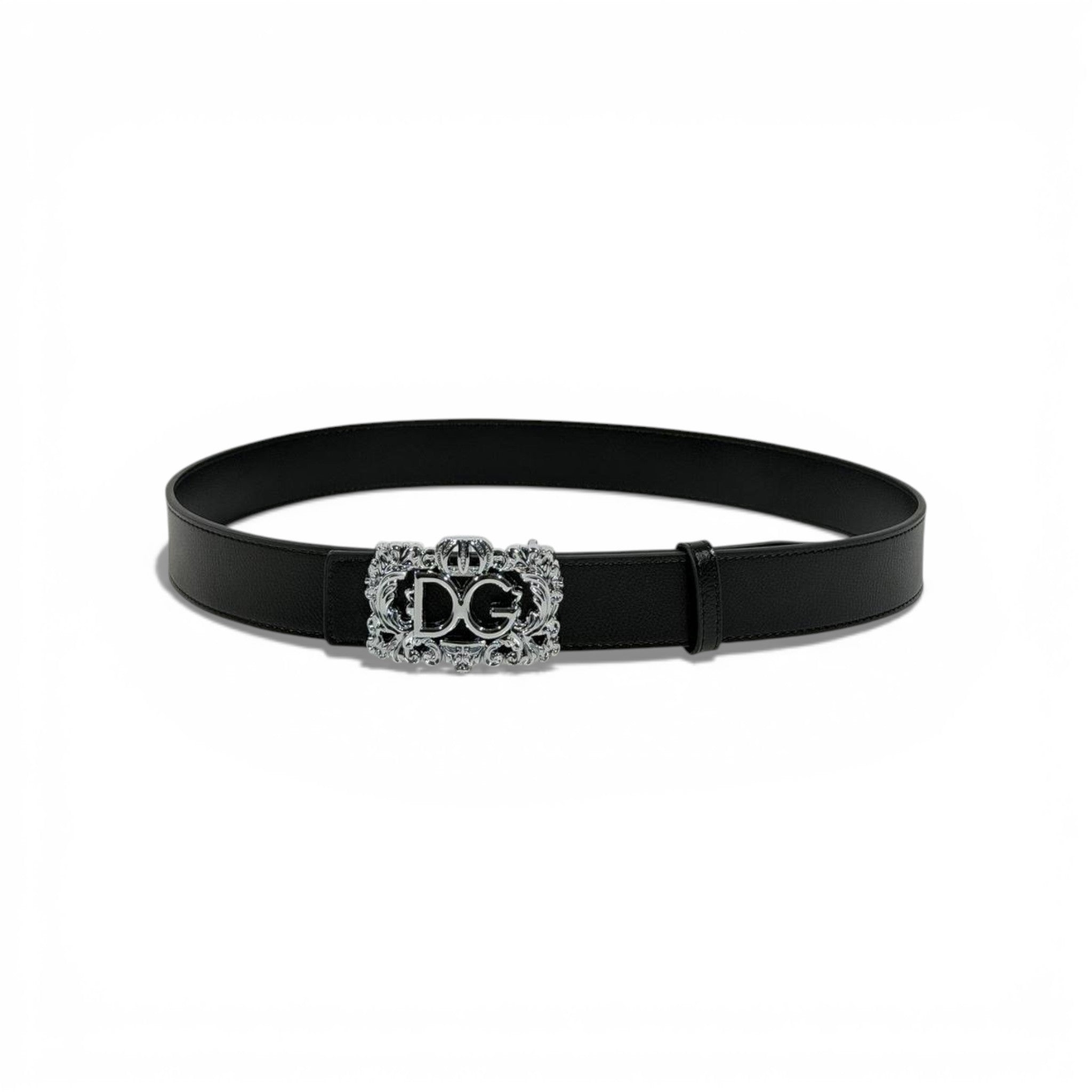 🖤 Dolce & Gabbana Black Leather Belt Ornate DG Buckle 115cm | Luxury Men’s Belt