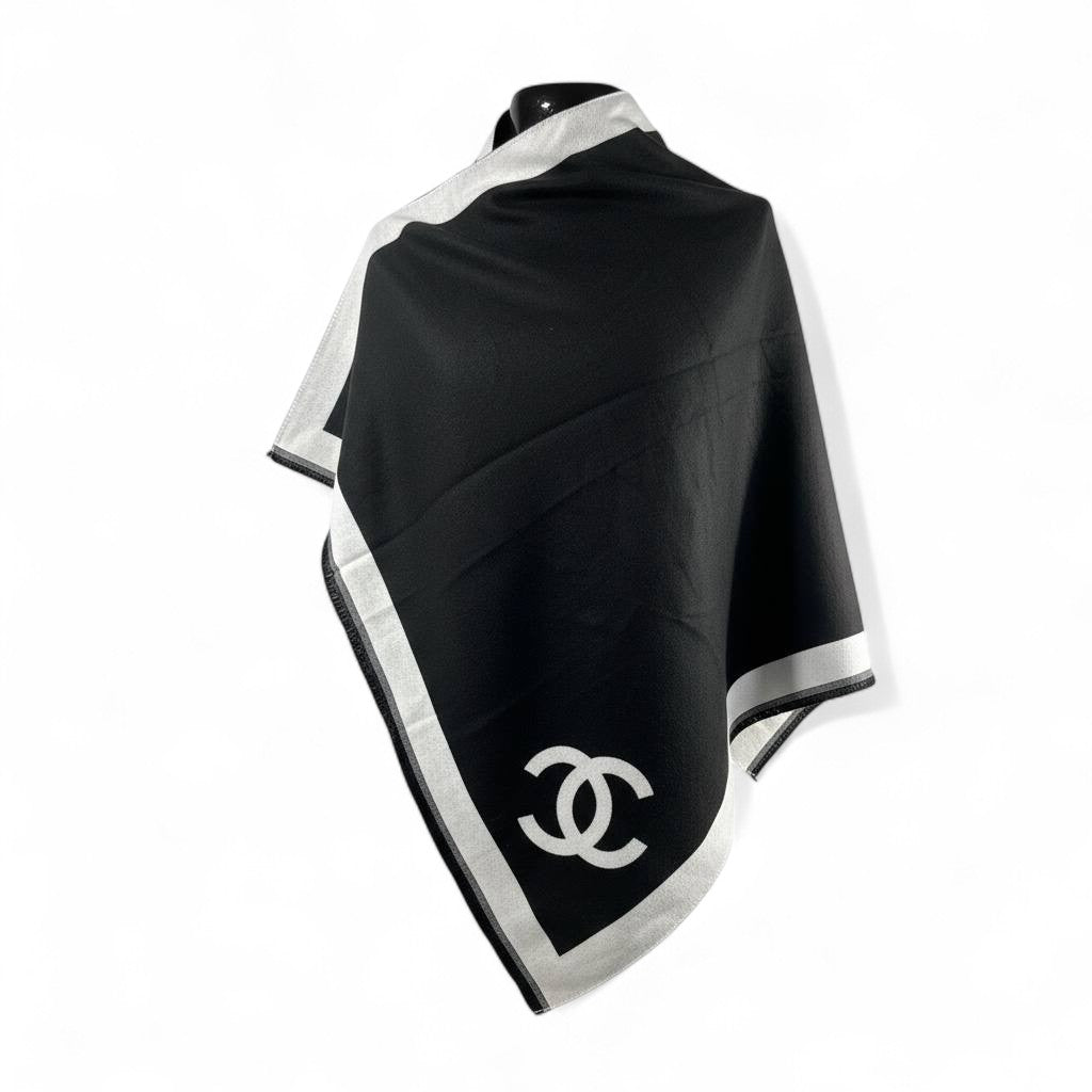 Chanel Double-Face Luxury Scarf π€ | Reversible Black & Silver Shawl