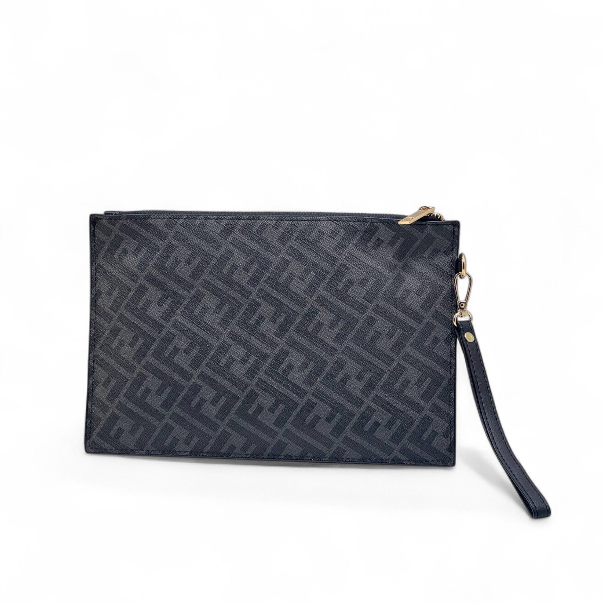 Fendi Black & Yellow Zipper Clutch 🖤 | FF Logo Wristlet Pouch