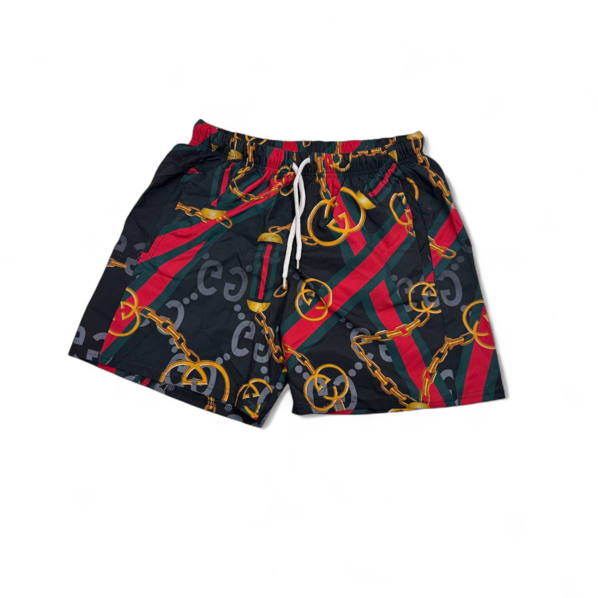 Gucci Chain Print Swim Shorts โ Signature Red & Green Edition ๐๐ฆ