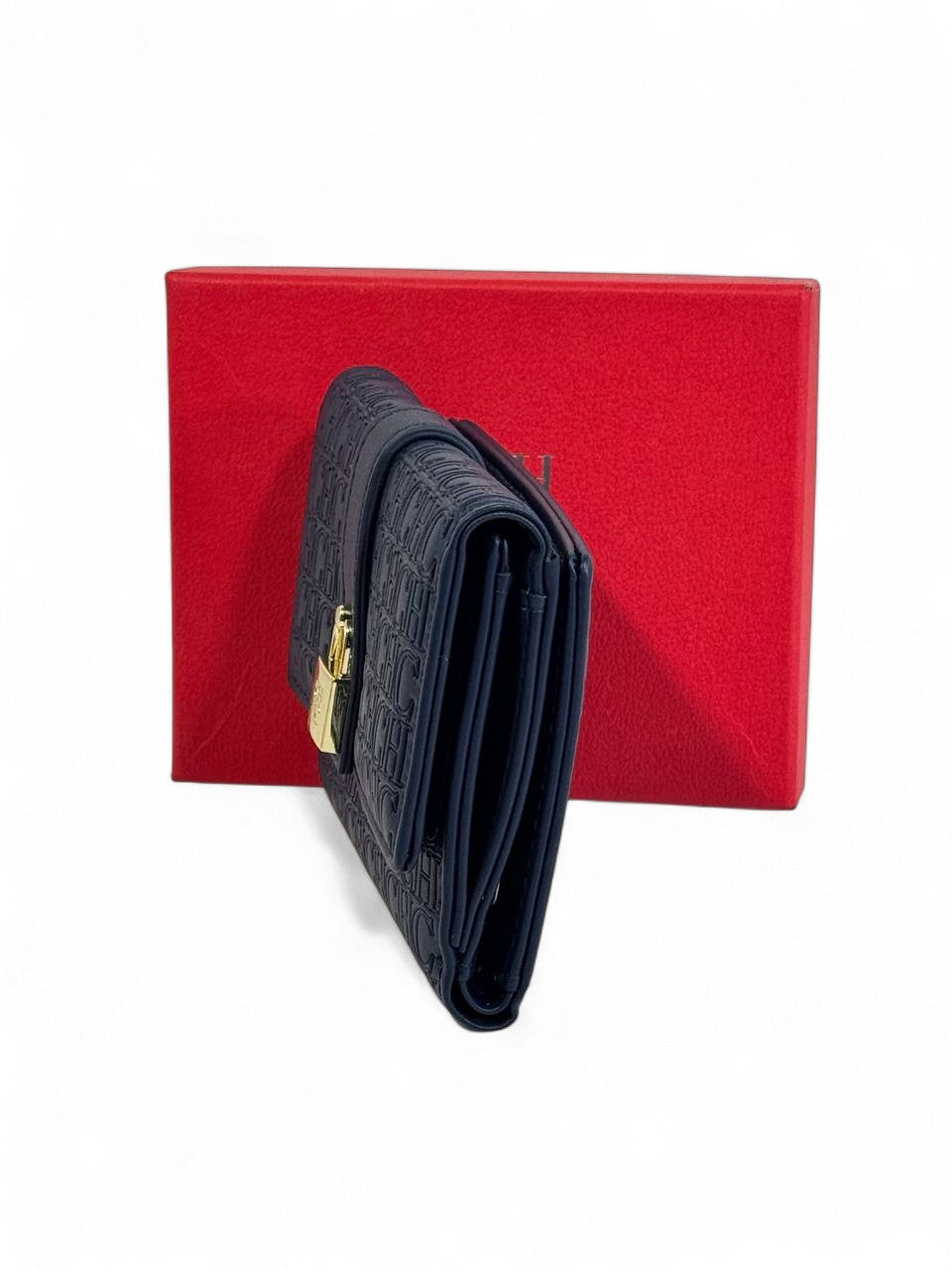 ๐ Carolina Herrera CH Embossed Wallet โ Midnight Blue Luxury Edition ๐