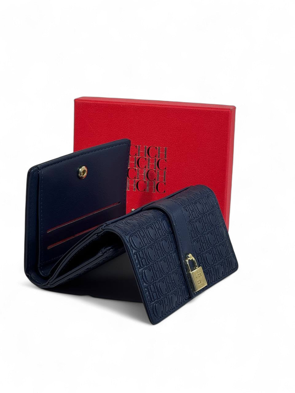 ๐ Carolina Herrera CH Embossed Wallet โ Midnight Blue Luxury Edition ๐