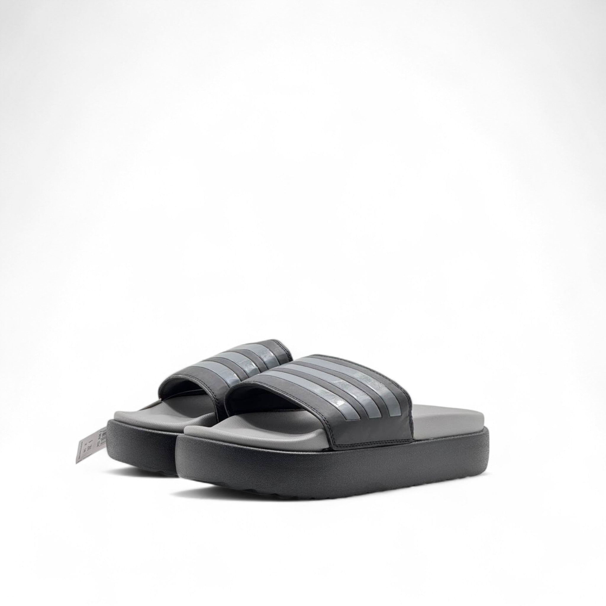 Adidas Platform Slides – Black & Grey, Sleek Everyday Comfort