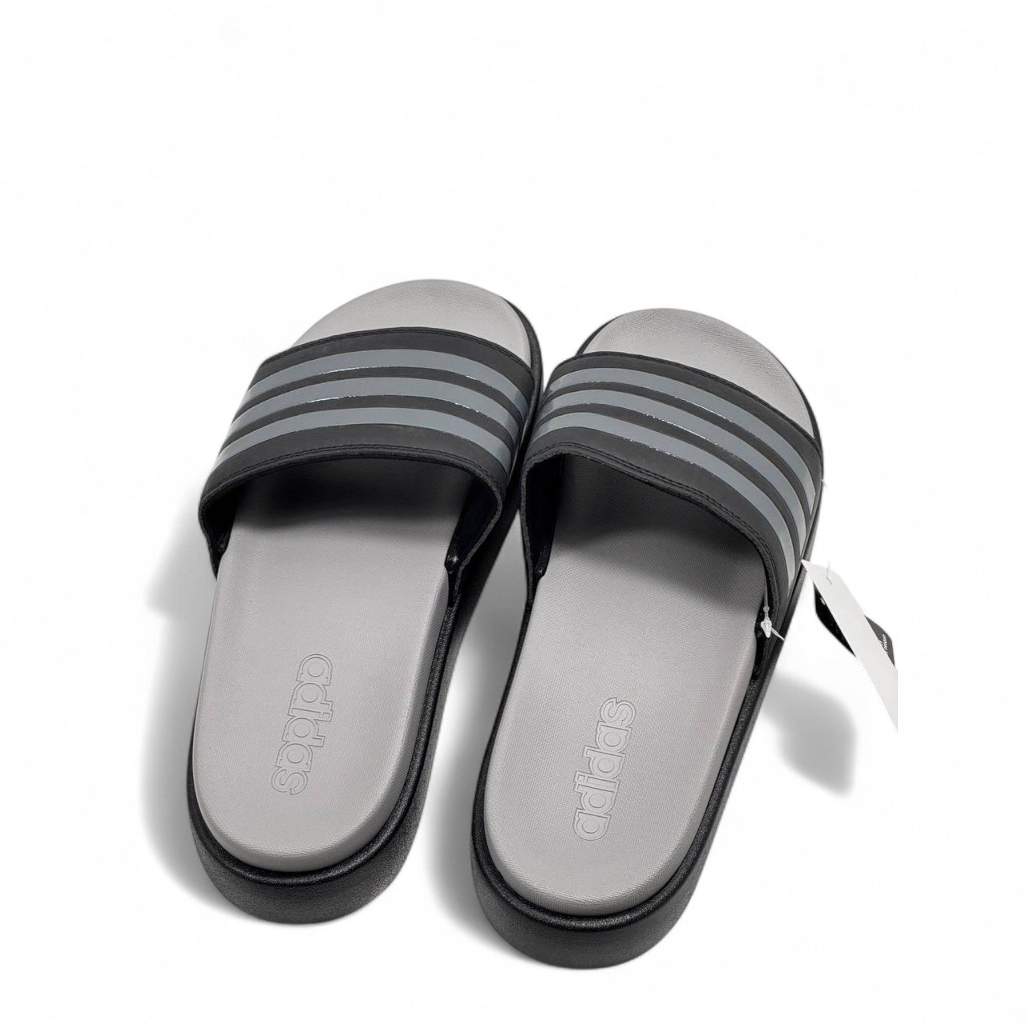 Adidas Platform Slides – Black & Grey, Sleek Everyday Comfort