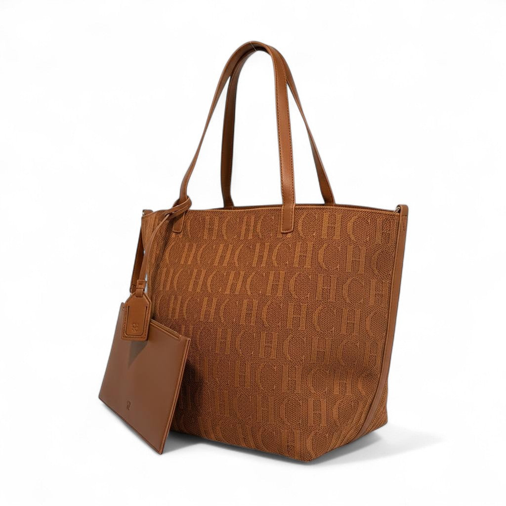 Carolina Herrera Brown Signature Tote Bag with Detachable Pouch – Classic Luxury & Effortless Elegance
