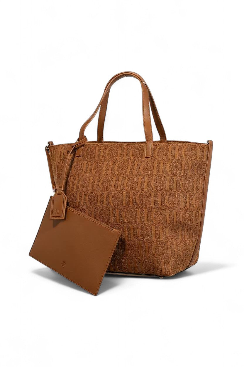 Carolina Herrera Brown Signature Tote Bag with Detachable Pouch – Classic Luxury & Effortless Elegance