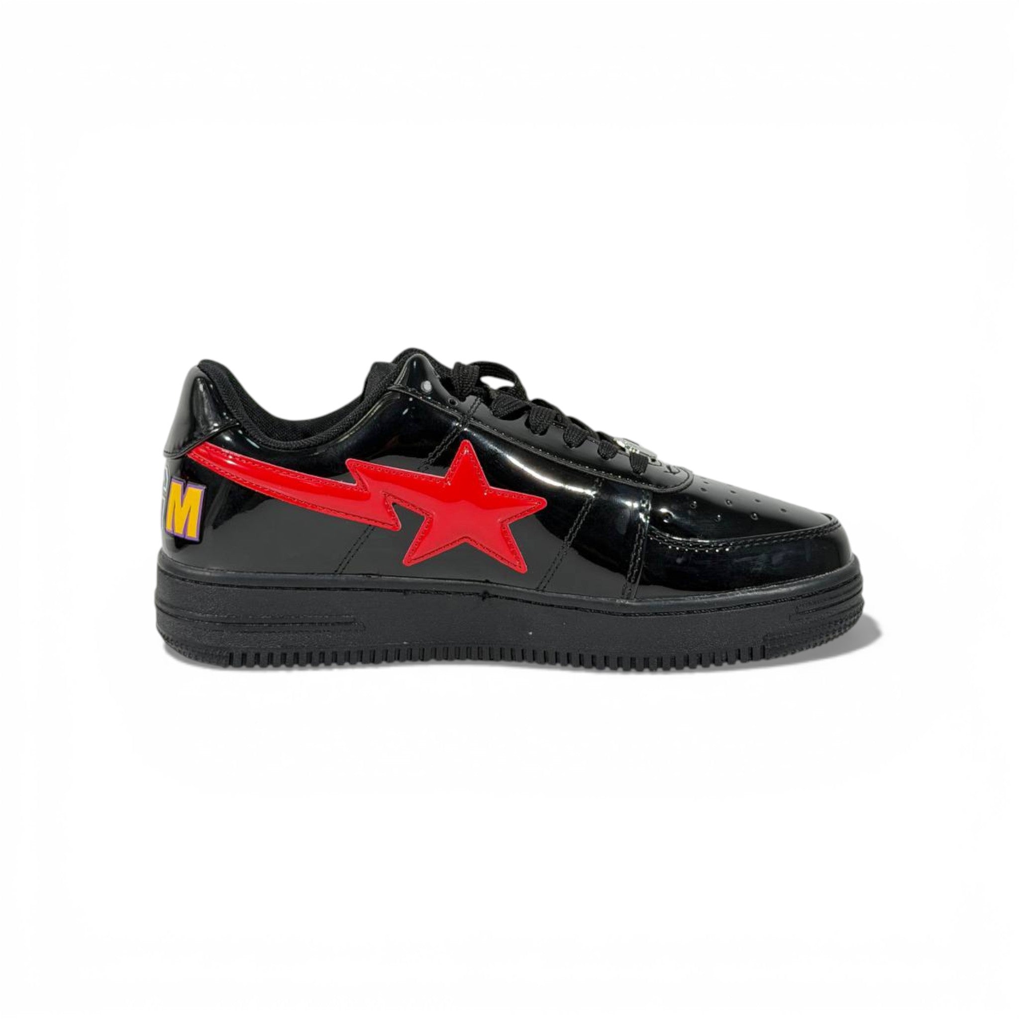 BAPE-Style Black Sneakers with Red Star Graphic β Streetwear Statement Shoes π₯π