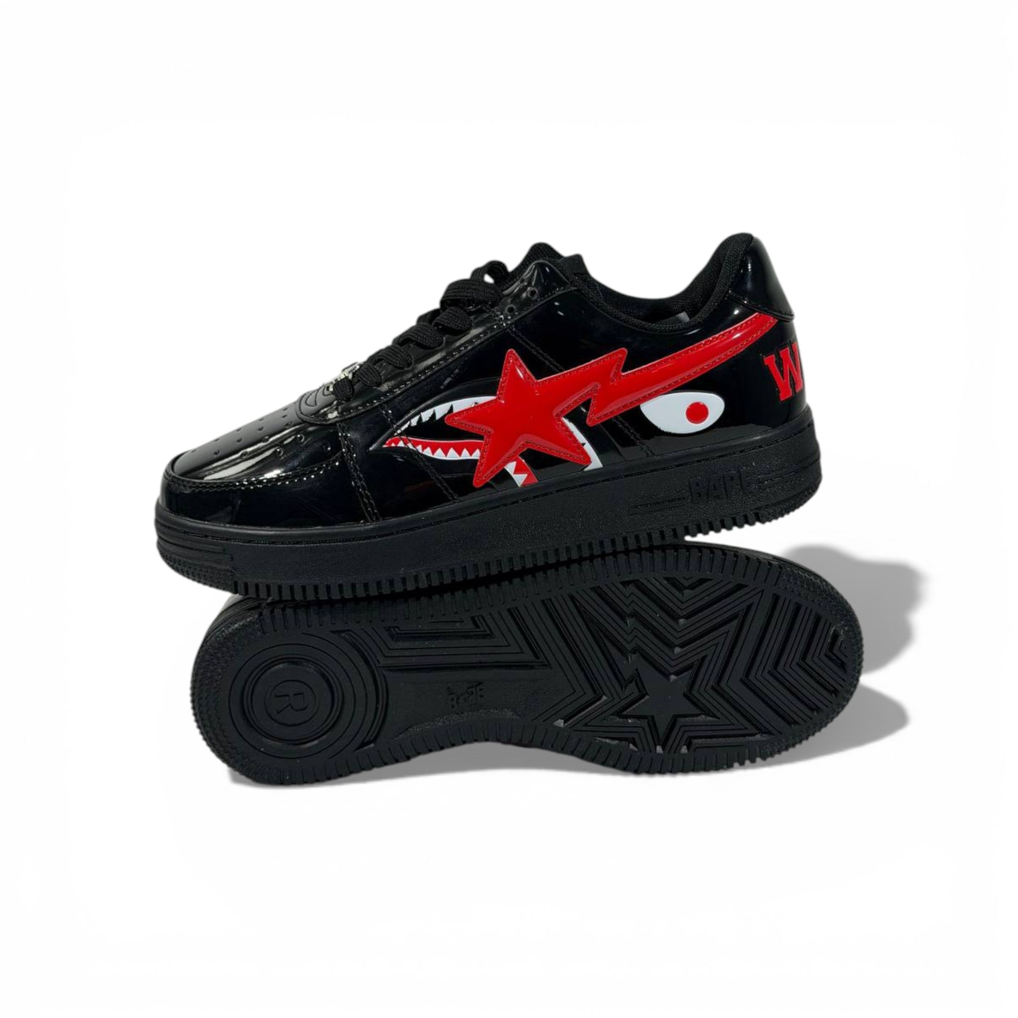 BAPE-Style Black Sneakers with Red Star Graphic β Streetwear Statement Shoes π₯π
