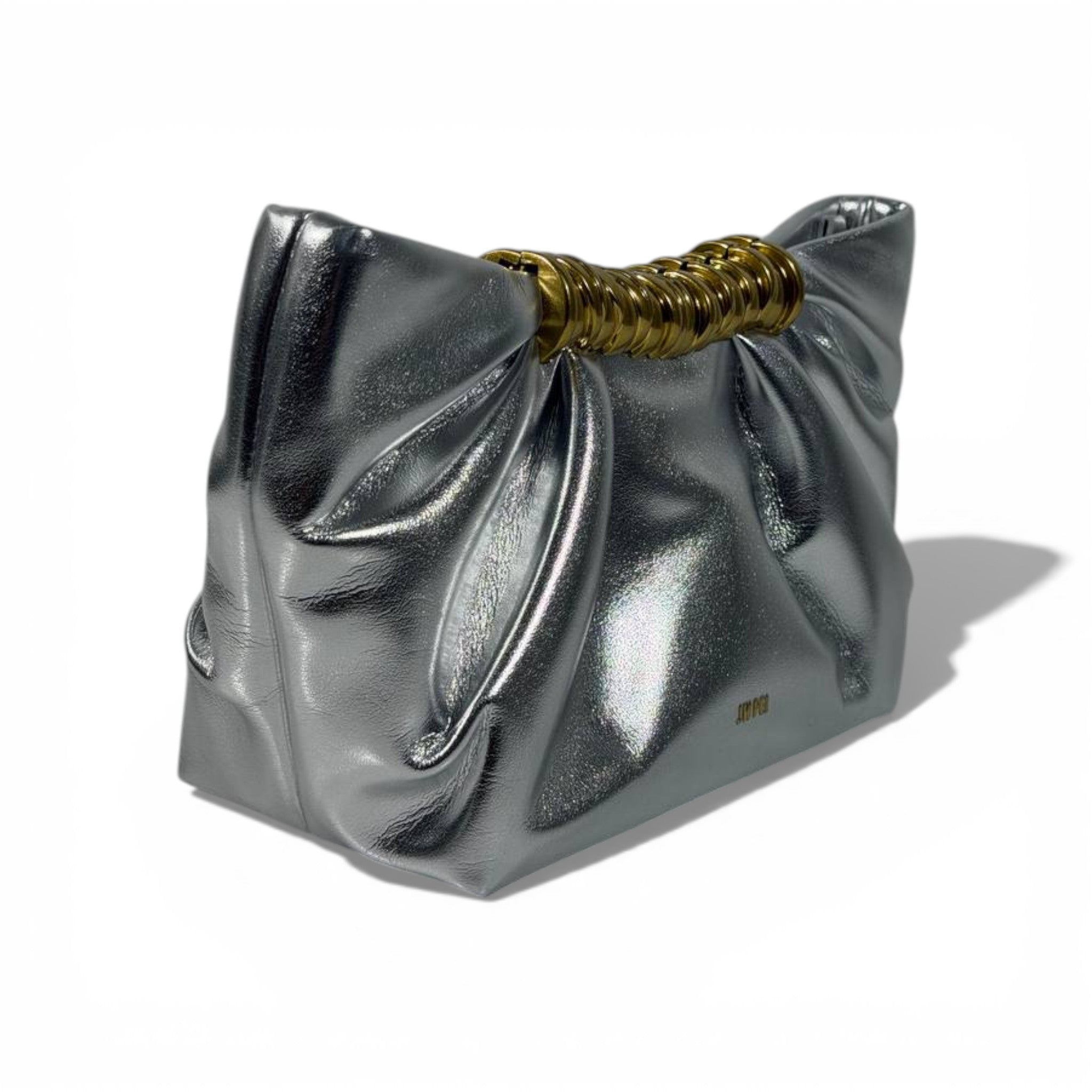 JW Pei Silver Pleated Shoulder Bag with Gold Handle – Women’s Luxury Handbag ✨