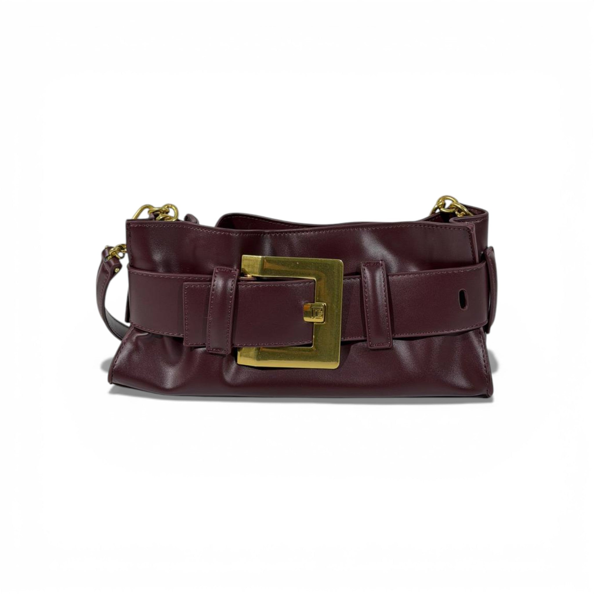 Balmain Burgundy Belt Buckle Shoulder Bag for Women – Luxury Designer Handbag ✨