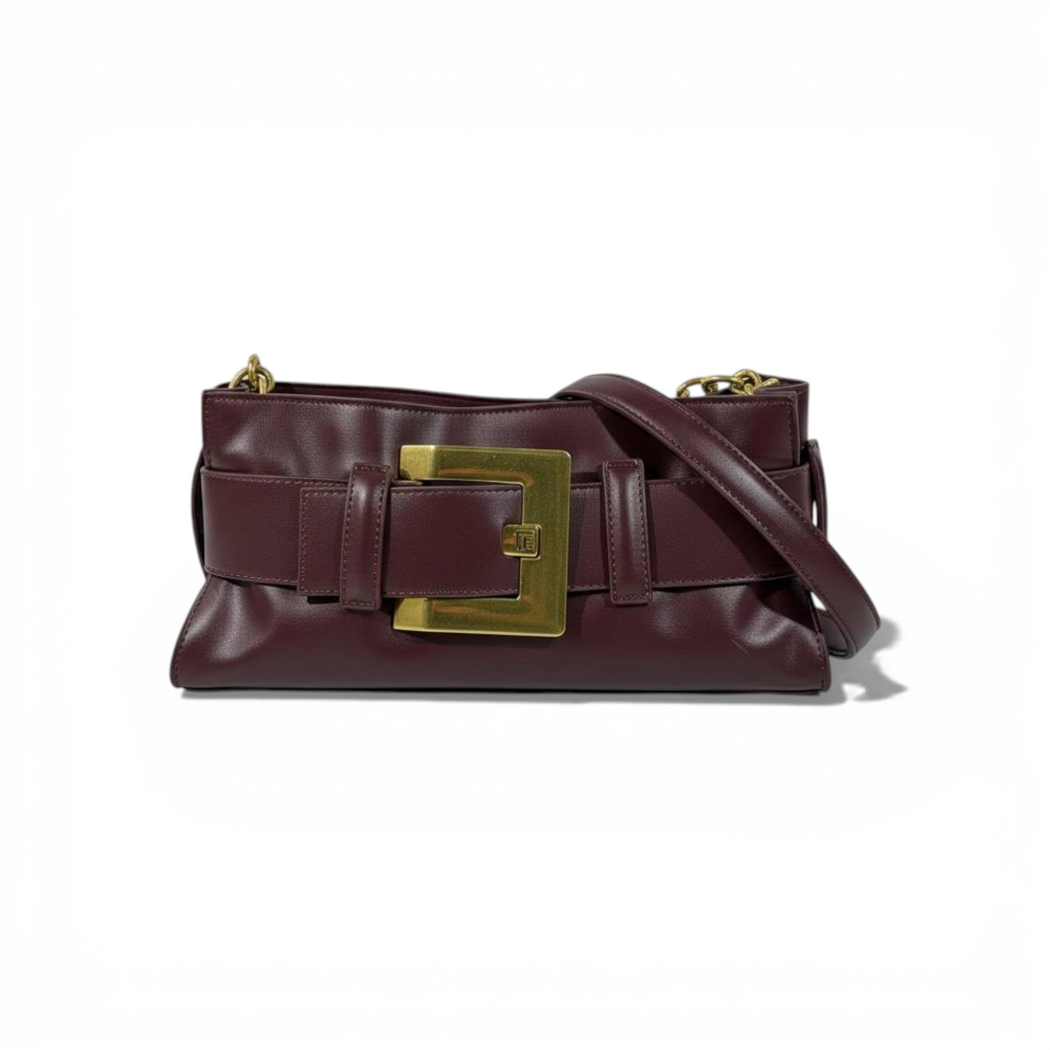Balmain Burgundy Belt Buckle Shoulder Bag for Women – Luxury Designer Handbag ✨