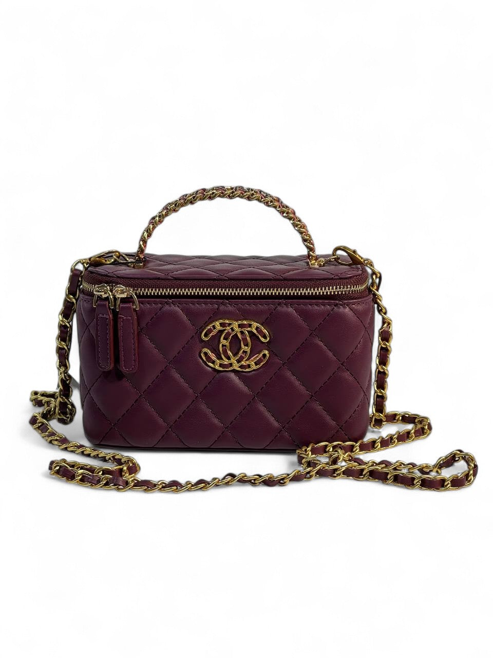 Chanel Burgundy Quilted Vanity Bag π | Classic CC Gold Chain Handbag