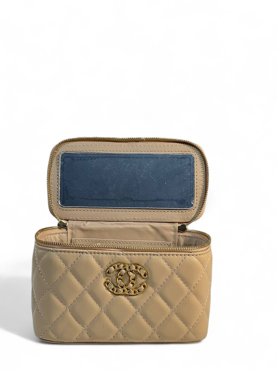 Chanel Beige Quilted Vanity Bag π€ | Classic CC Gold Chain Handbag