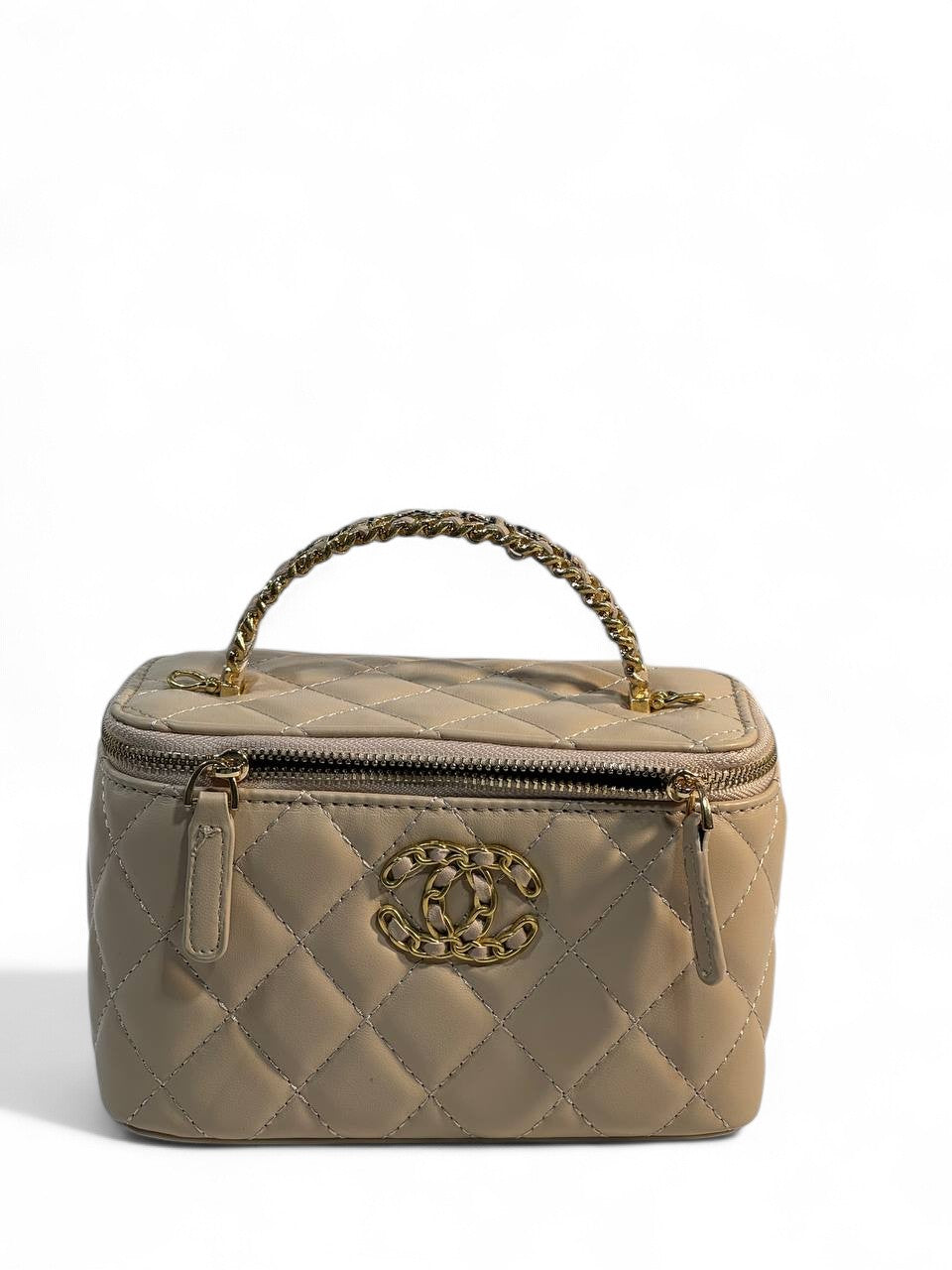 Chanel Beige Quilted Vanity Bag đ¤ | Classic CC Gold Chain Handbag