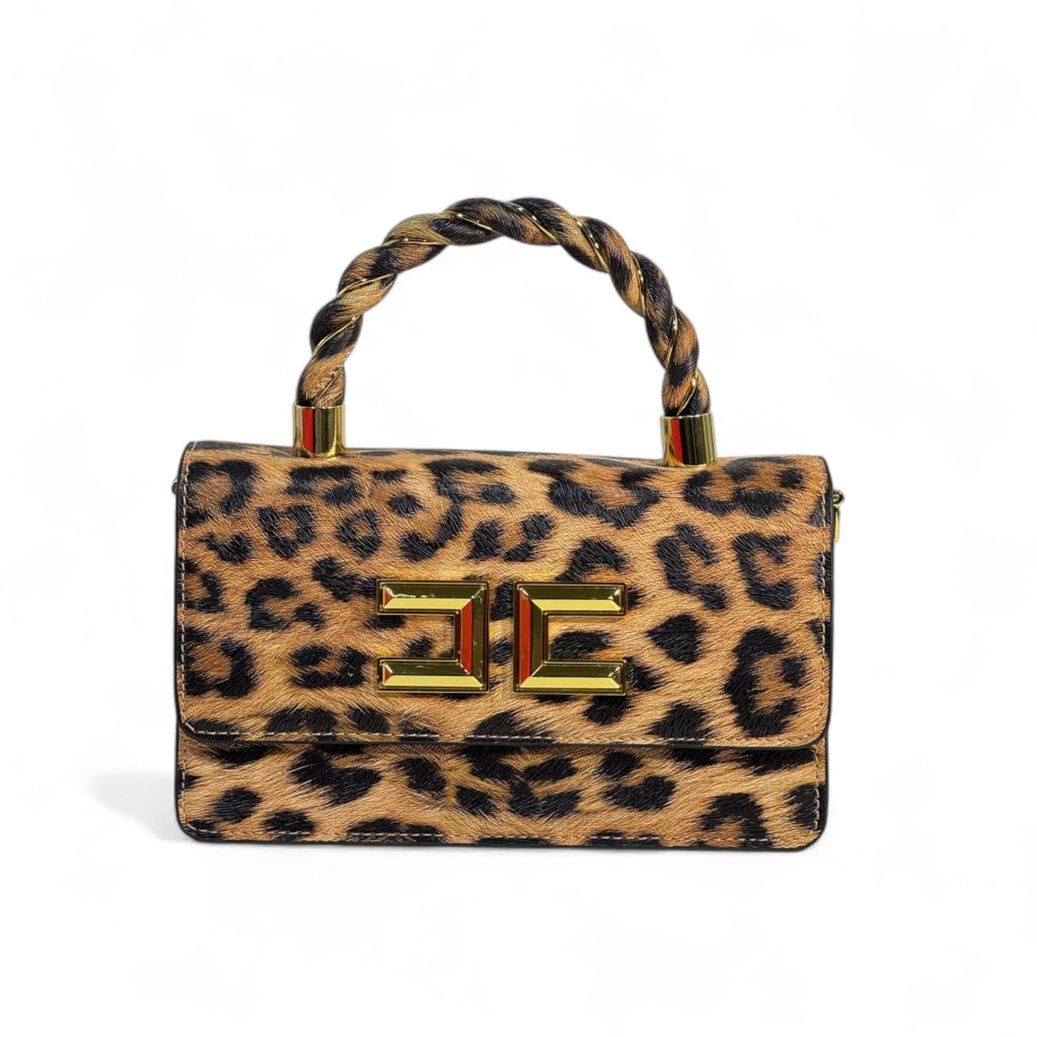 Elisabetta Franchi Leopard Print Handbag đ | Gold Twist Handle Luxury Bag