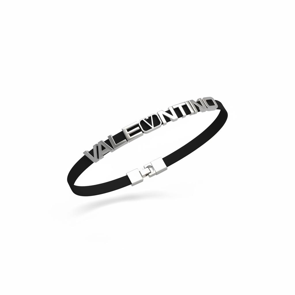 β¨ Valentino Elastic Belt with Logo Detail β Black & Silver