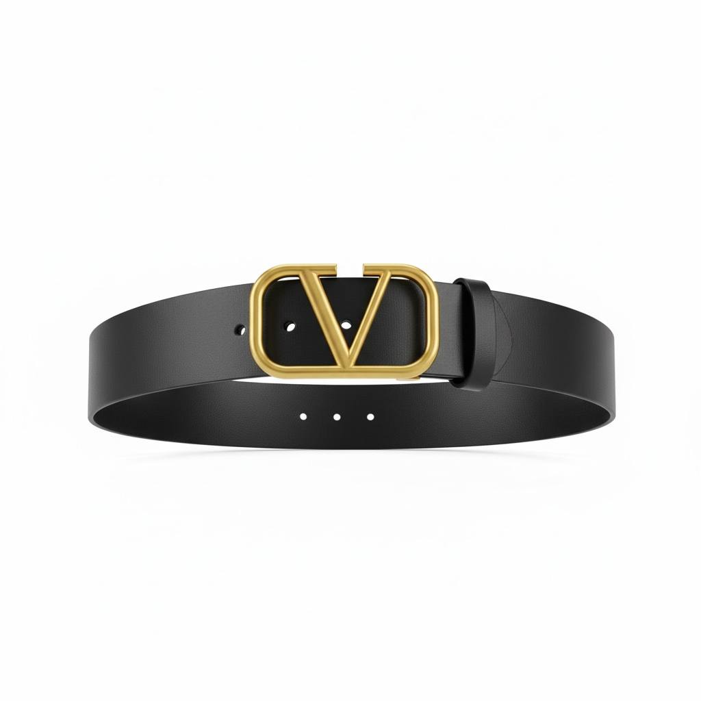 β¨ Valentino VLogo Leather Belt β Black & Gold