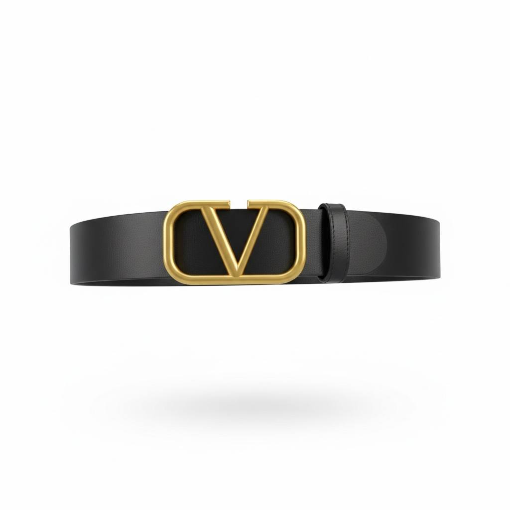 β¨ Valentino VLogo Leather Belt β Black & Gold