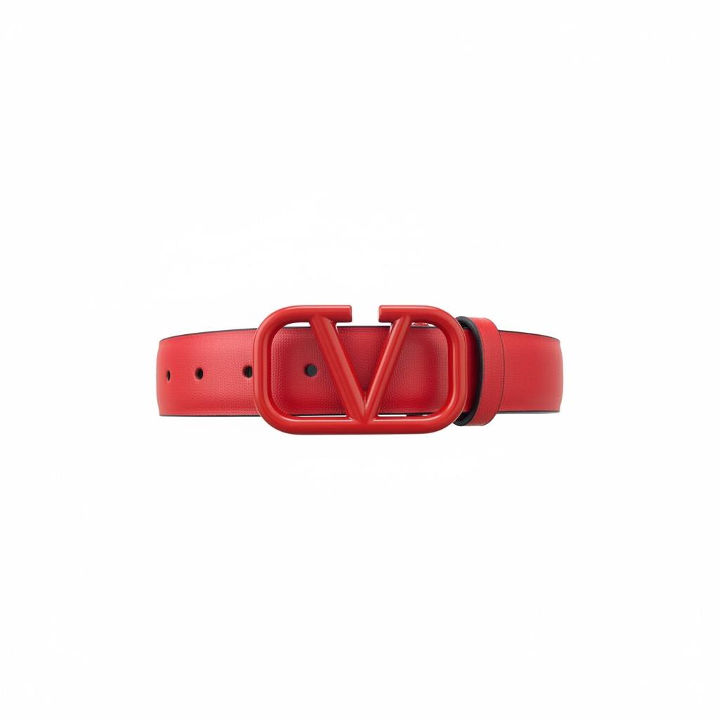 π΄ Valentino Red Leather Belt with Iconic V Logo Buckle